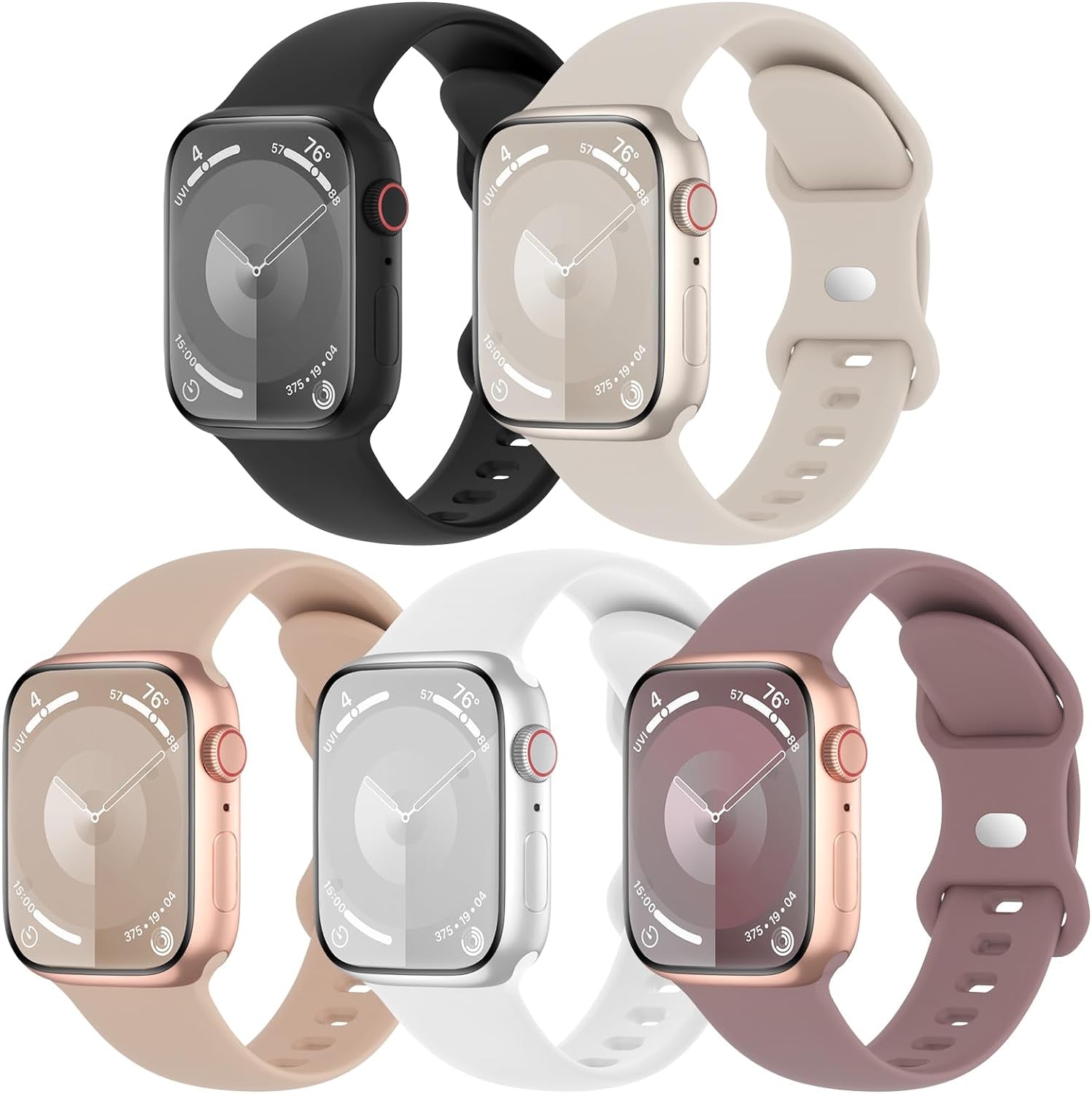 5 Pack Sport Silicone Bands Compatible with Apple Watch Band 38Mm 40Mm 41Mm 42Mm 44Mm 45Mm 49Mm, Soft Waterproof Strap Wristbands for Iwatch Ultra/2 Series 9/8/SE/7/6/5/4/3/2/1 Women Men