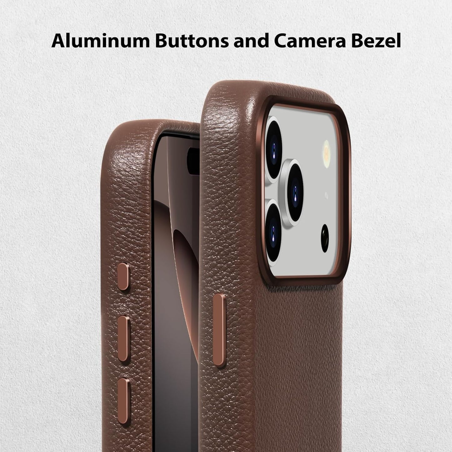 Belemay Handcrafted Premium Tumbled Leather Case for Iphone 17 Pro Max, Compatible with Magsafe, Distinctive Texture, Natural Patina, Camera Control Button, Metal Buttons Phone Cover (6.9"), Brown