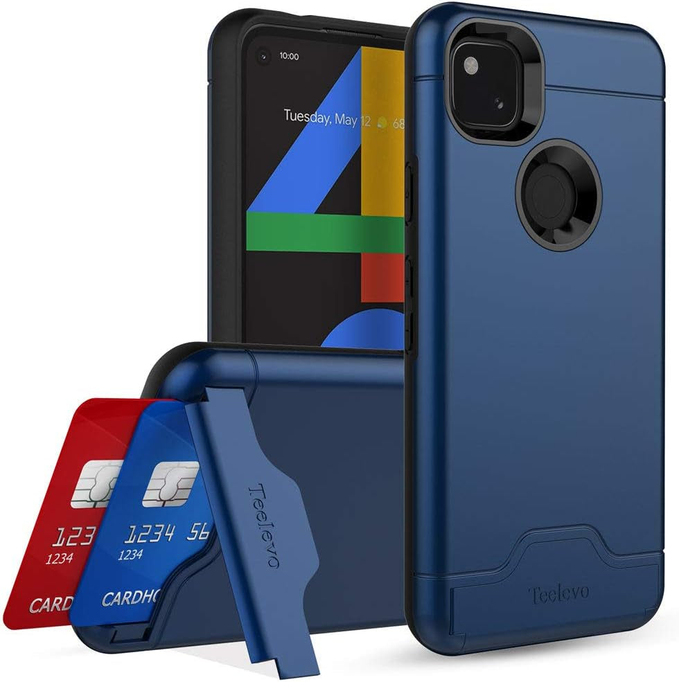 Teelevo Wallet Case for Google Pixel 4A [NOT Compatible with Pixel 4A 5G], Dual Layer Case with Card Slot Holder for Google Pixel 4A - Rose Gold  Teelevo Navy Blue  