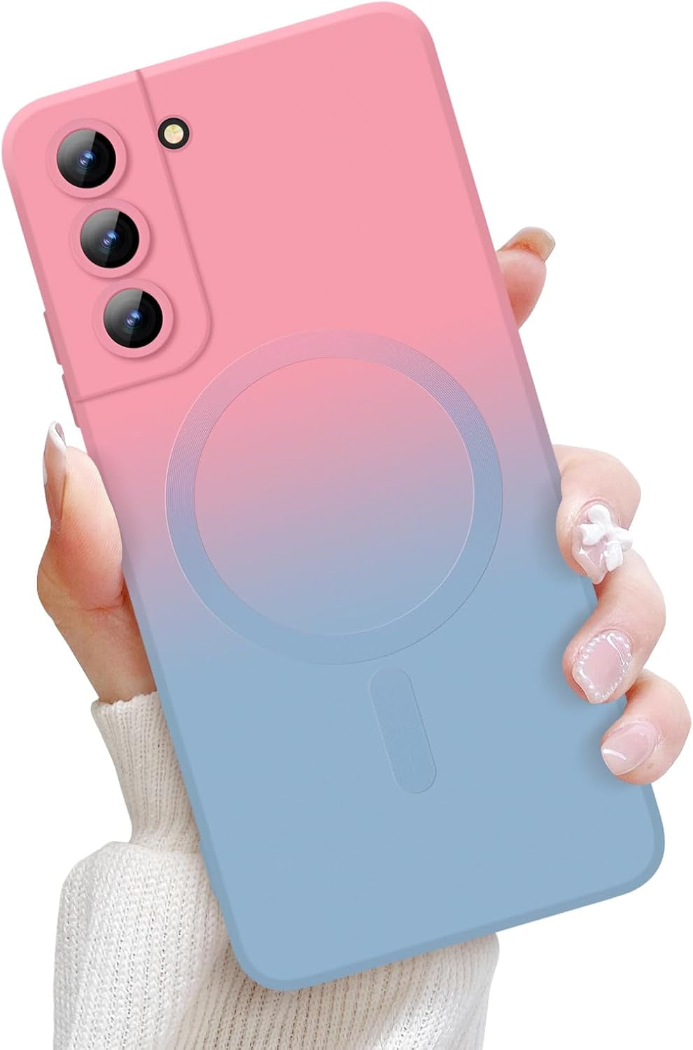 For Samsung Galaxy S22 plus 5G Magnetic Case, Luxury Cute Soft Liquid Silicone Case Bumper Anti-Scratch Shockproof Full Camera Protector Multicolor Cover for Samsung Galaxy S22 Plus-Pink Red