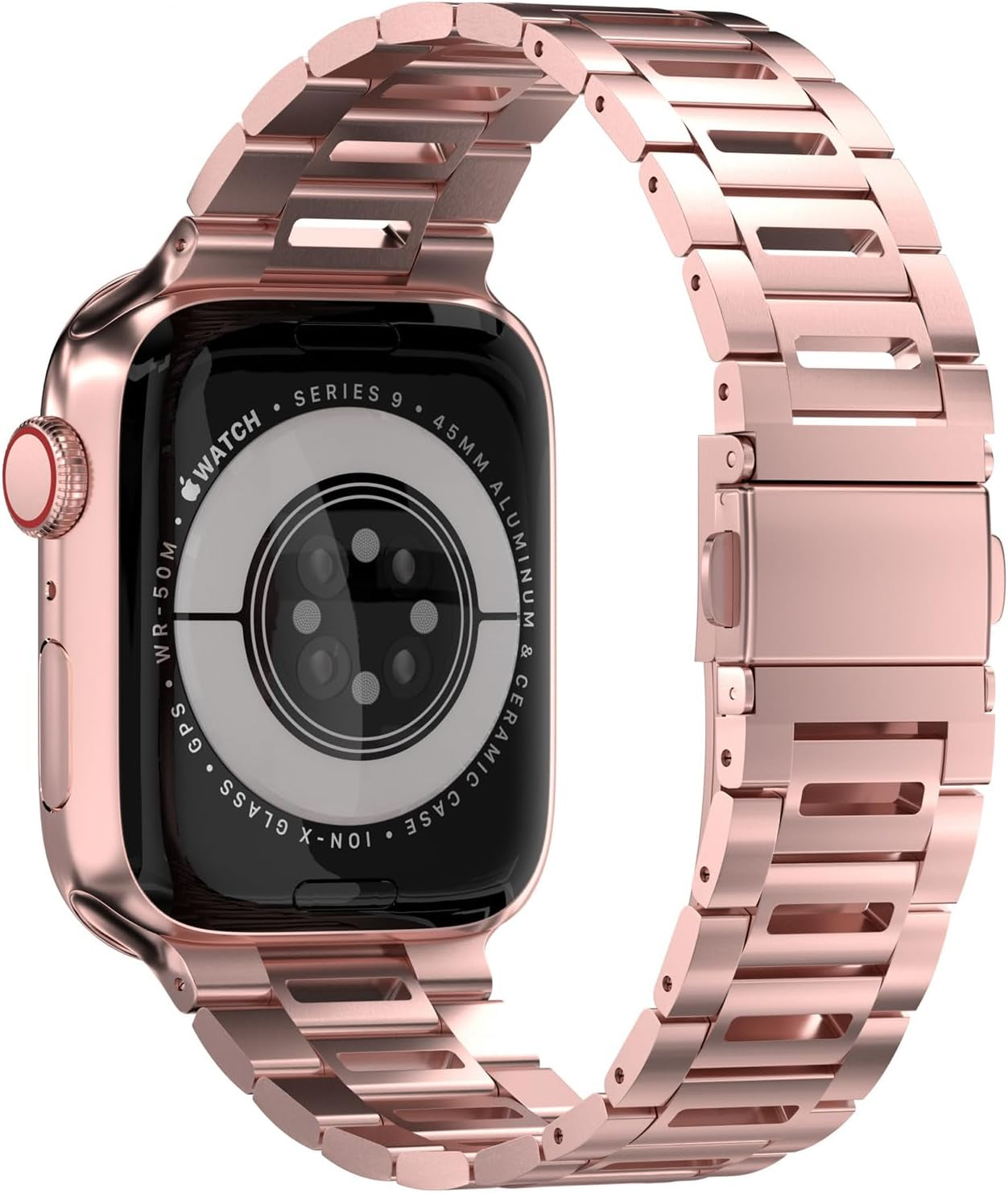 Finestone Metal Band for Apple Watch - Stainless Steel Apple Watch Band Compatible with Apple Watch 41Mm 40Mm 38Mm - Slim Hollow-Out Design Strap for Iwatch Series 9/8/7/6/5/4/3/2/1 SE Women Men Rose Red