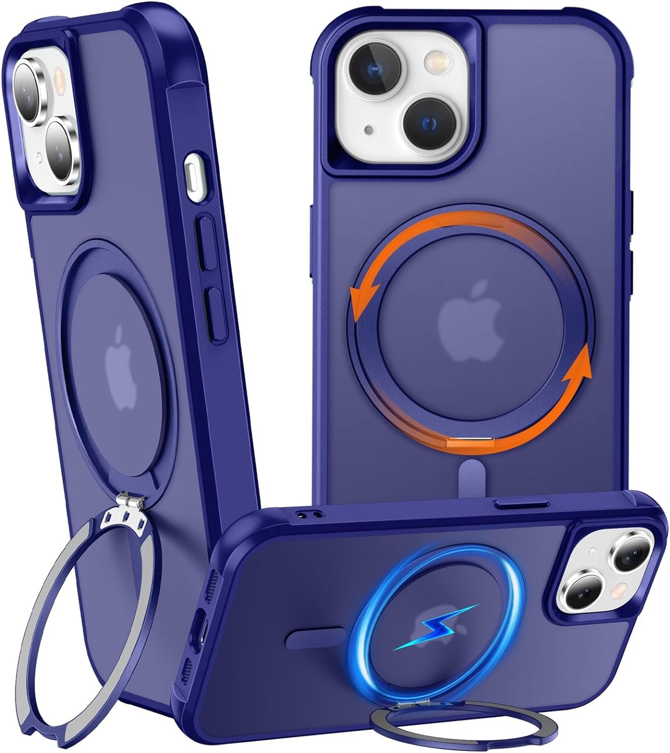 Chaofeng 360° Rotatable Stand for Iphone 15 Pro Case with Magnetic [Military Grade Drop Tested][Adjustable Kickstand] Ring Translucent Slim Hard Back Soft Edge, Purple  CHAOFEnG Blue Iphone 13 
