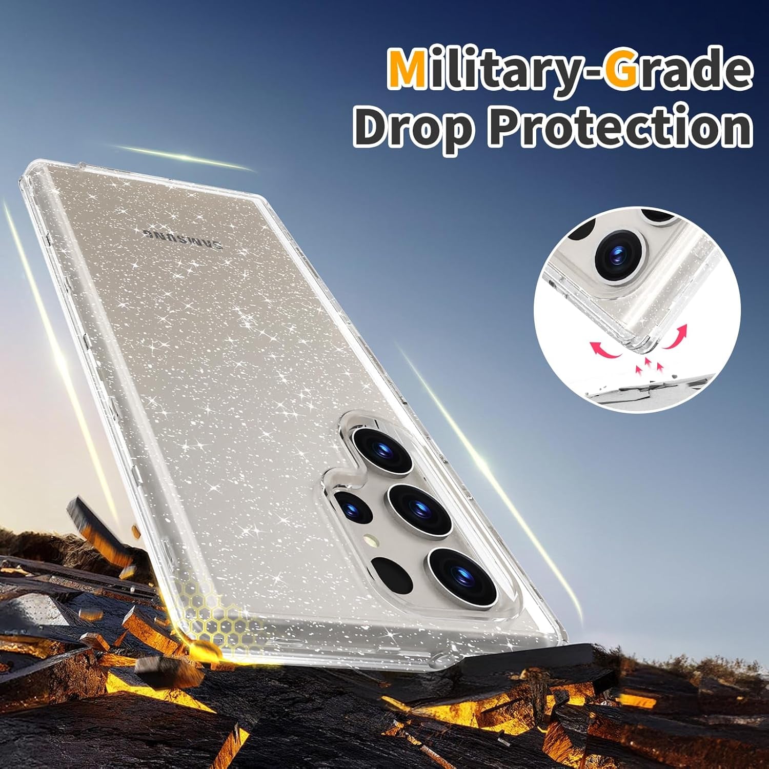 ACKETBOX for Samsung Galaxy S23 Ultra Case,Glitter Clear Case S23 Ultra,Shockproof Bumper Protective Phone Cover,Designed for Samsung Galaxy S23 Ultra 5G 6.8 Inch（Clear Bling）