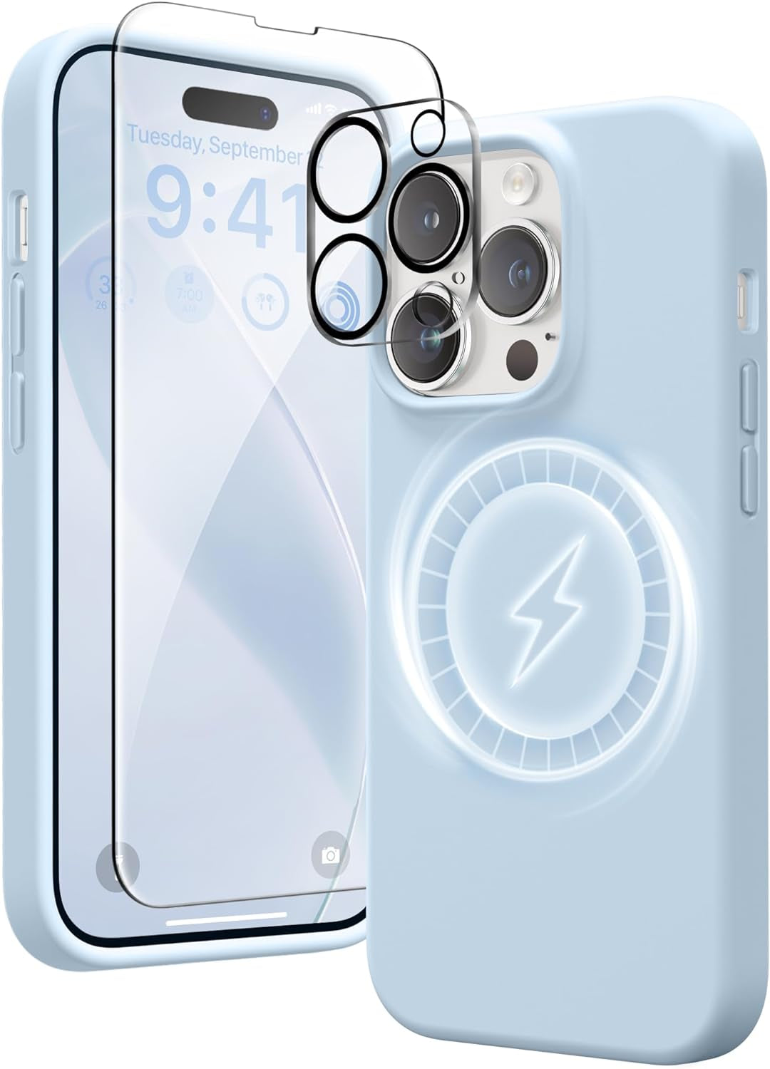 GONEZ for Iphone 14 Pro Max Case Silicone, Compatible with Magsafe, with 2X Screen Protector + 2X Camera Lens Protector, Liquid Silicone Shockproof Protective Iphone 14 Promax Case, Blue  GONEZ   