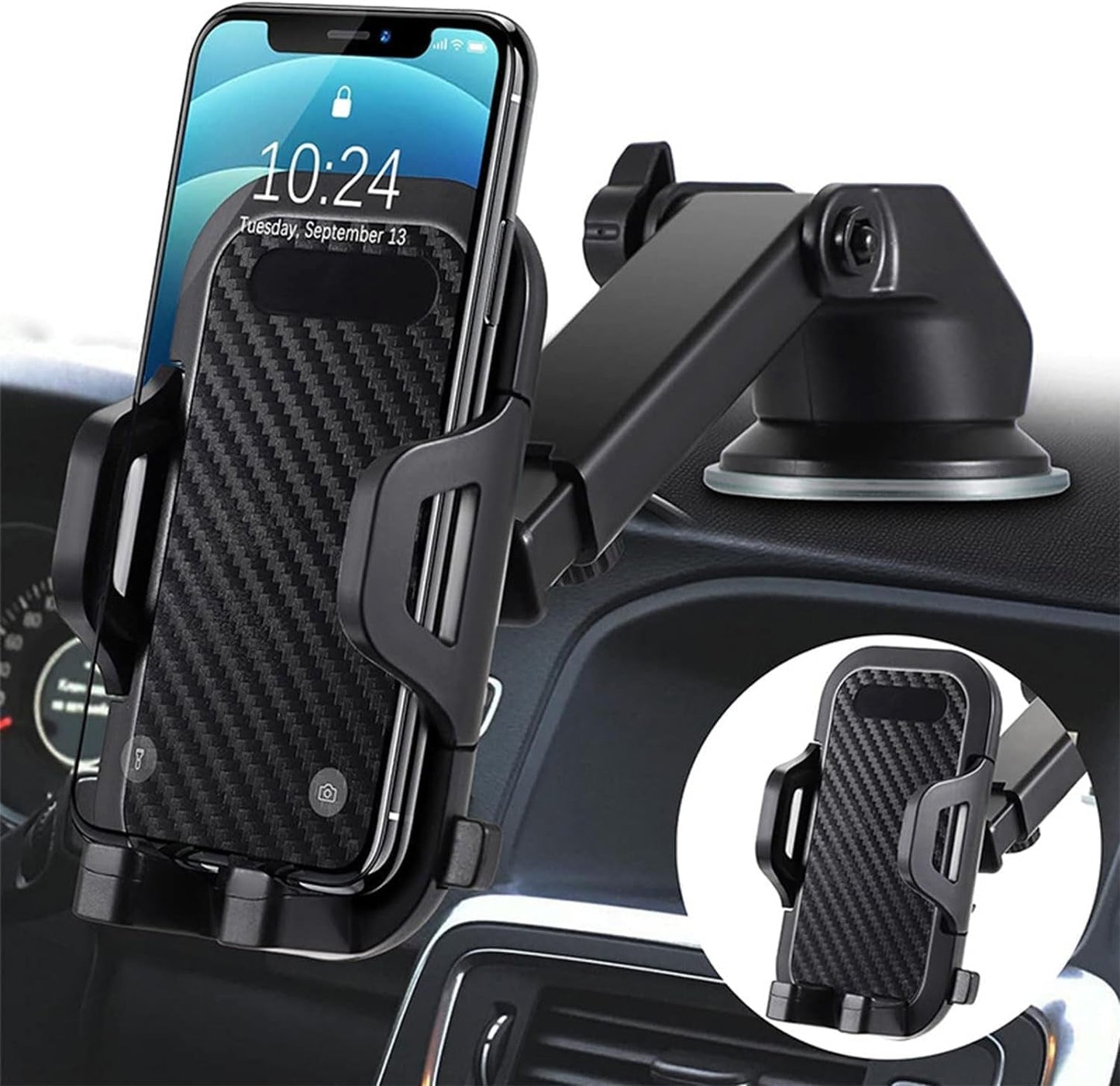 Car Phone Mount, [Thick Case & Big Phones Friendly] Long Arm Universal Phone Holder for Car Dashboard Windshield Air Vent Hands Free Cell Phone Holder Compatible with All Mobile Phones