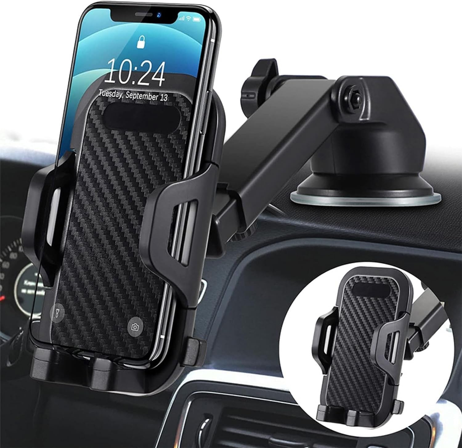 Car Phone Mount, [Thick Case & Big Phones Friendly] Long Arm Universal Phone Holder for Car Dashboard Windshield Air Vent Hands Free Cell Phone Holder Compatible with All Mobile Phones