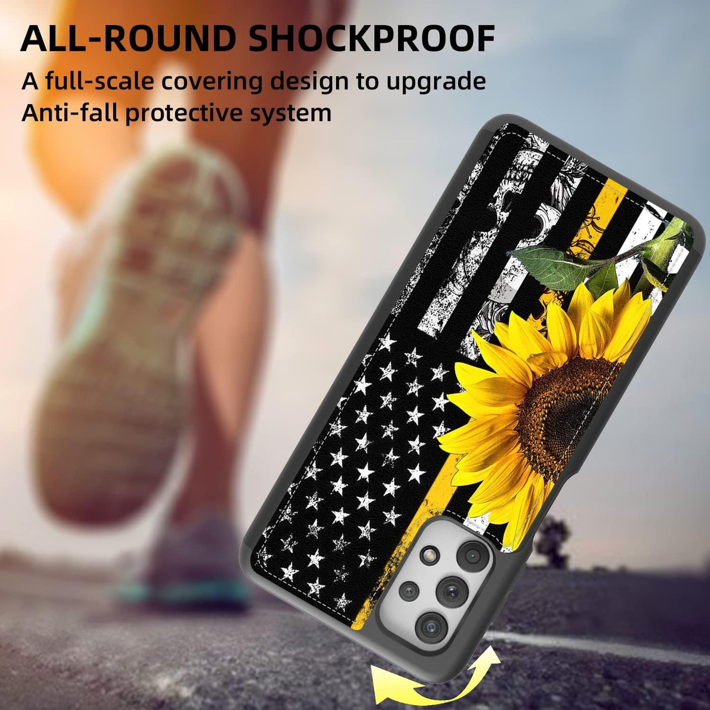 For Samsung Galaxy A53 5G Wallet Case with Card Holder,Flip Fold PU Leather Kickstand Card Slots Cover with Magnetic Clasp for Women Men Girls,Flag Sunflower