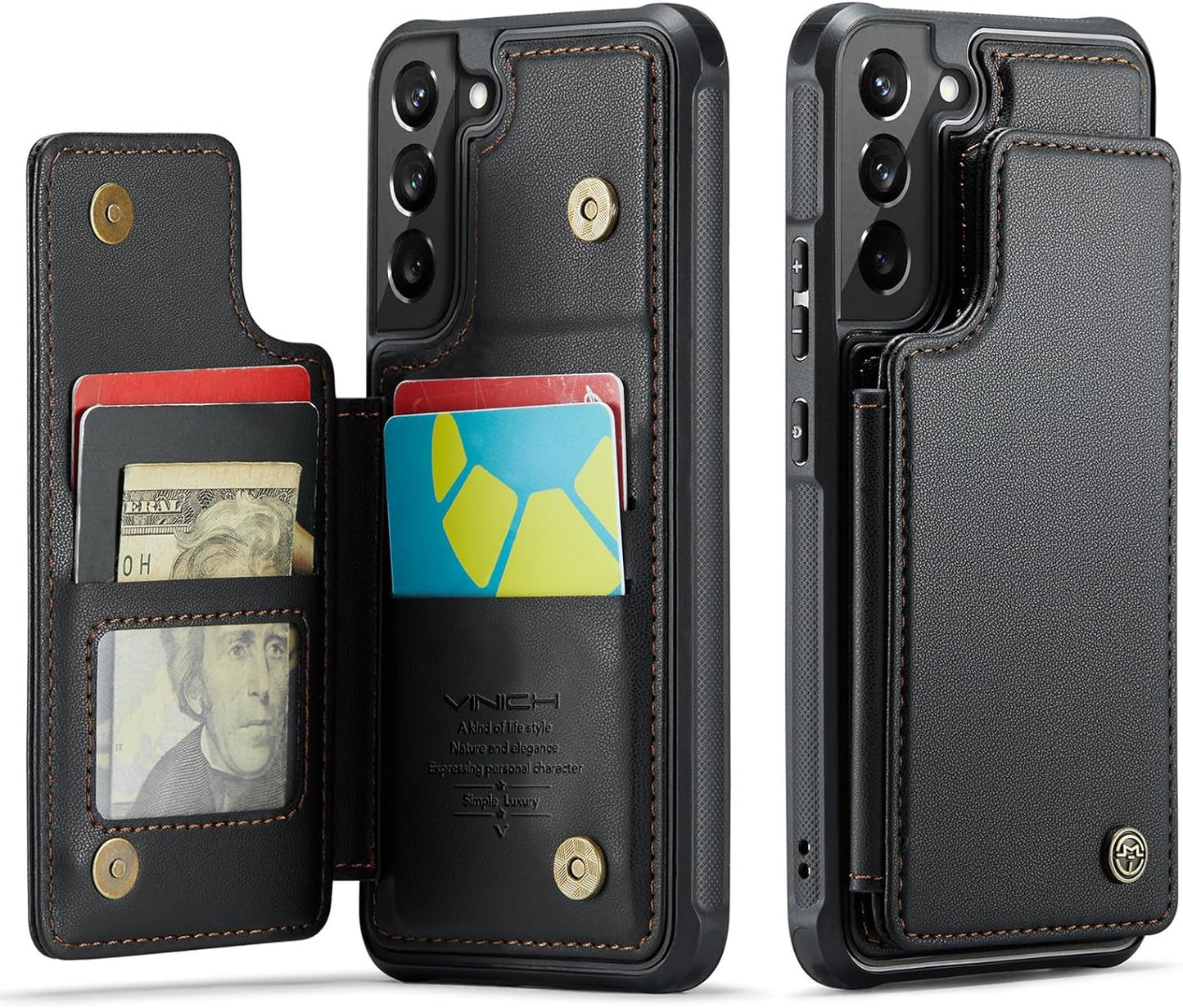 For Samsung Galaxy S22 Case with Card Holder, for Samsung S22 Wallet Case for Women Men with RFID Blocking, Durable Kickstand Shockproof Phone Case for Galaxy S22 5G, Bluish Green