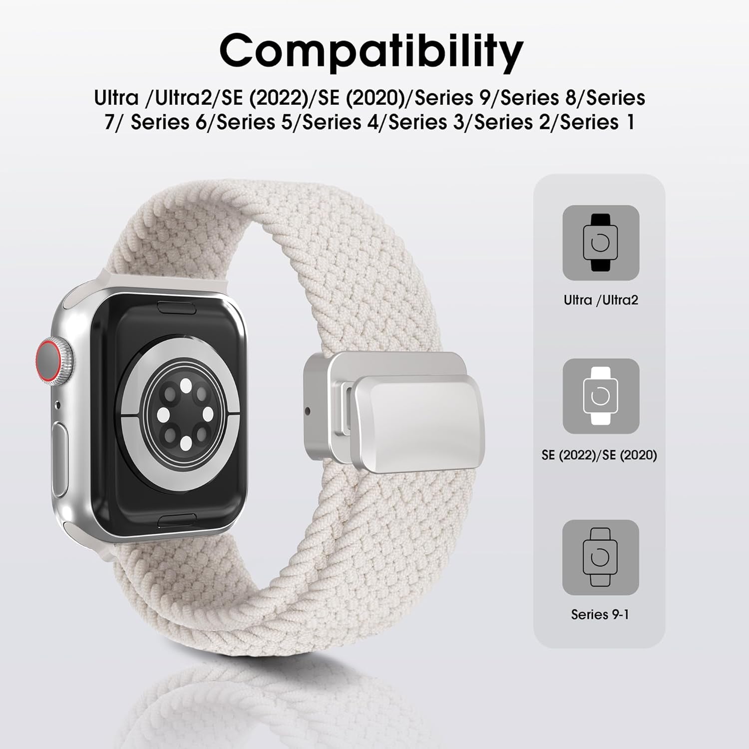 Arae 2 Pack Magnetic Stretchy Watch Band Compatible for Apple Watch Band 38Mm 40Mm 41Mm,Comfortable Adjustable Straps Wristbands for Iwatch Series 9 8 7 6 5 4 SE 3 2 1 Ultra 1 2 Women Men,Starlight P