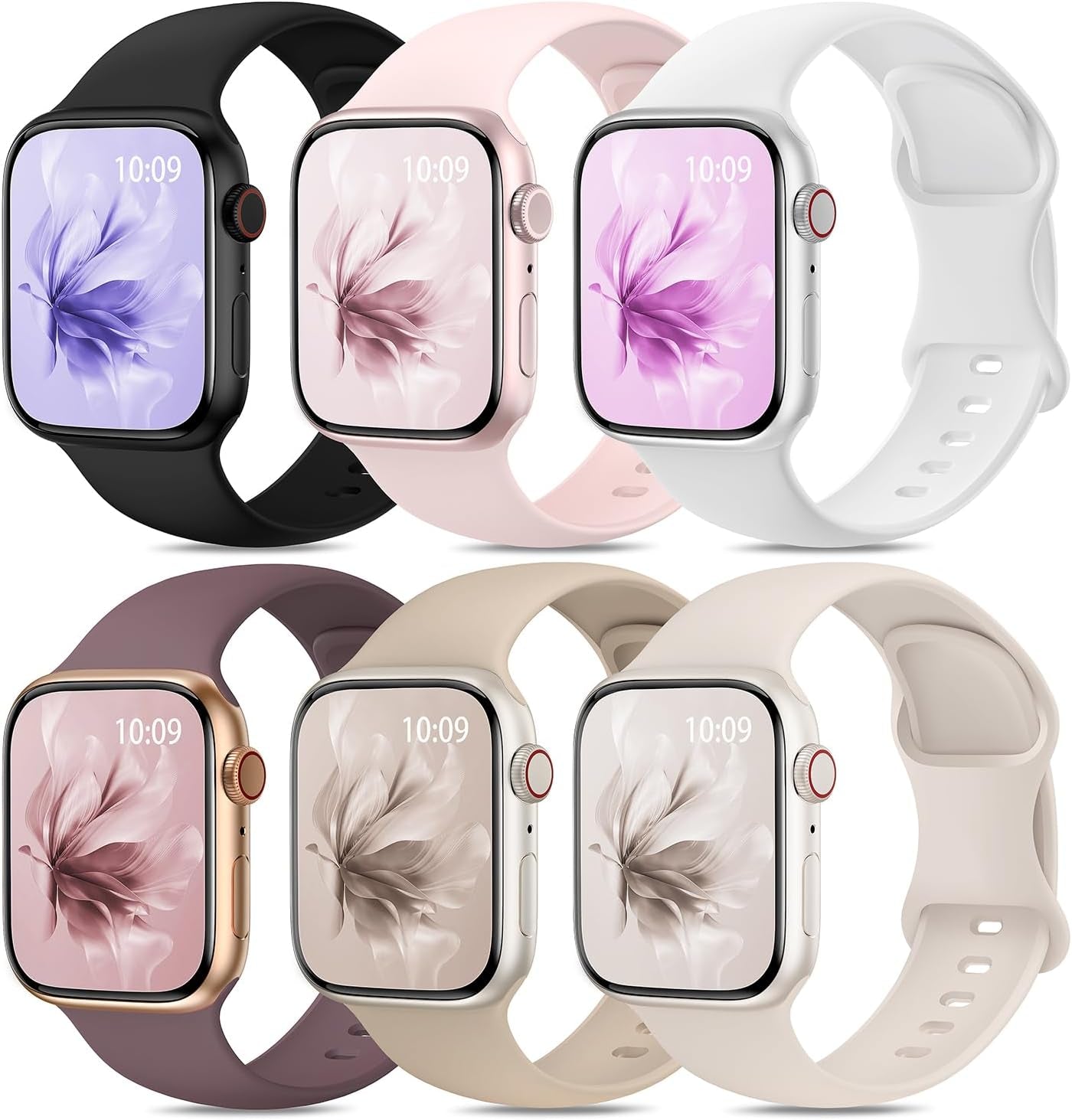 6 Pack Sport Silicone Band Compatible with Apple Watch Bands 40Mm 38Mm 41Mm 42Mm 44Mm 45Mm 49Mm Women Men, Soft Strap Wristbands for Iwatch Series 9 Ultra/Ultra 2 SE 8 7 6 5 4 3 2 1 Black