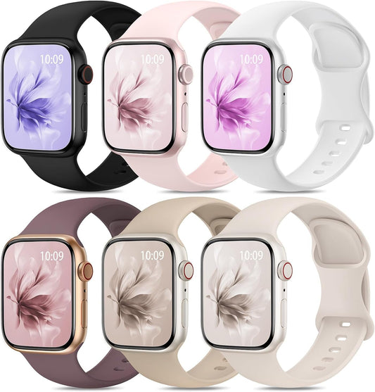 6 Pack Sport Silicone Band Compatible with Apple Watch Bands 40Mm 38Mm 41Mm 42Mm 44Mm 45Mm 49Mm Women Men, Soft Strap Wristbands for Iwatch Series 9 Ultra/Ultra 2 SE 8 7 6 5 4 3 2 1 Black