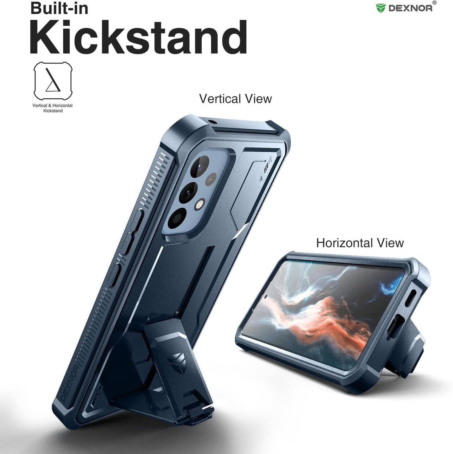 Dexnor for Samsung Galaxy A53 5G Case, [Built in Screen Protector and Kickstand] Heavy Military Grade Protection Shockproof Protective Cover for Samsung Galaxy A53 5G (Navy Blue)