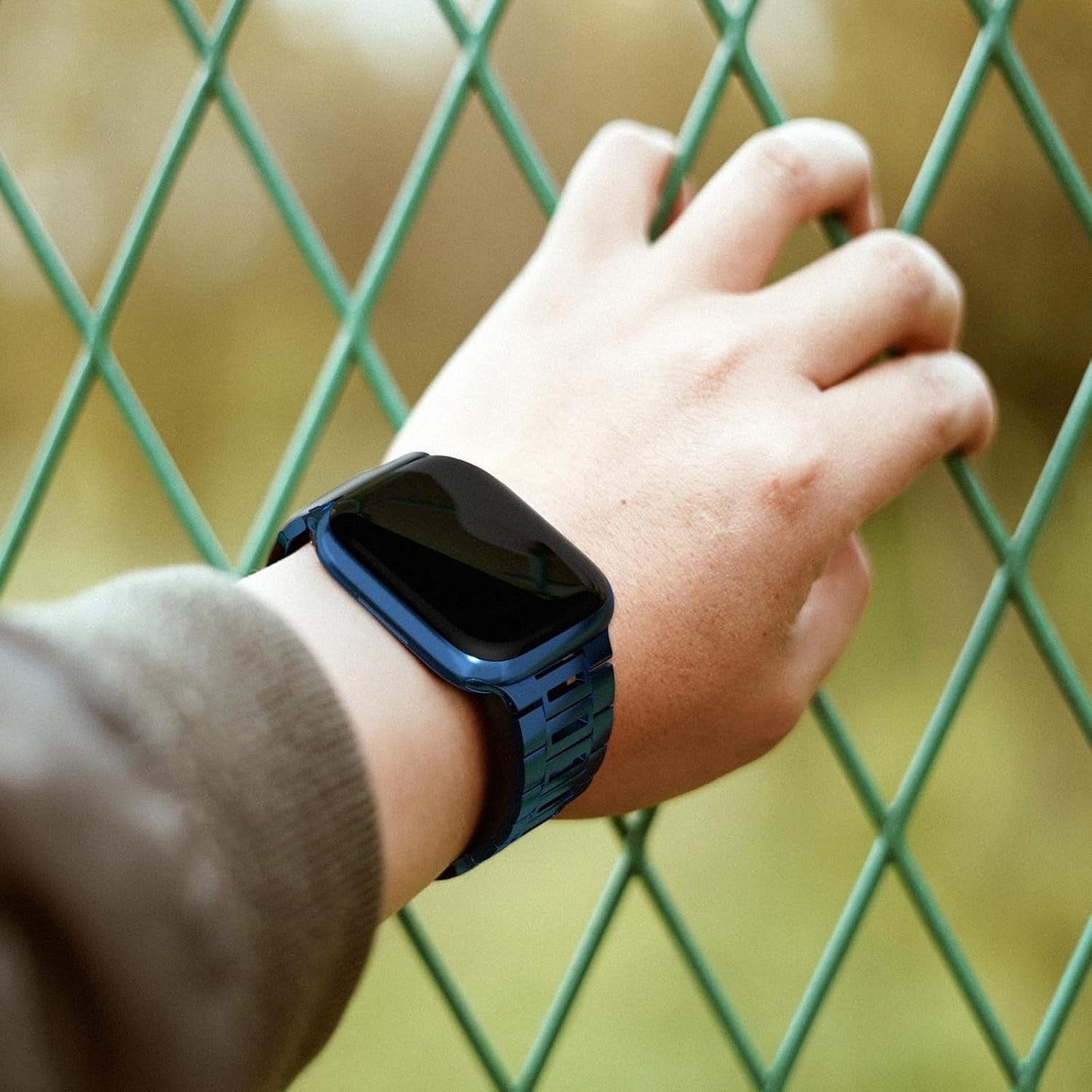 Finestone Metal Band for Apple Watch - Stainless Steel Apple Watch Band Compatible with Apple Watch 41Mm 40Mm 38Mm - Slim Hollow-Out Design Strap for Iwatch Series 9/8/7/6/5/4/3/2/1 SE Women Men Blue