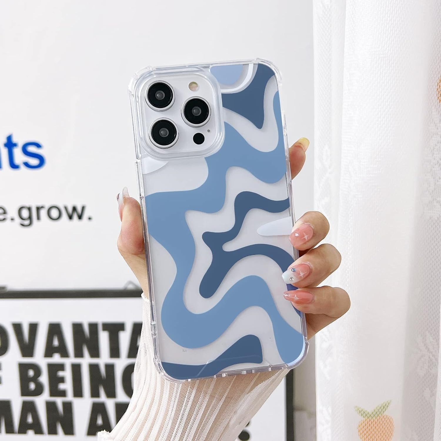 Ginkgonut Compatible with Iphone 14 Pro Case, Fashion Simple Cute Wavy Pattern Case for Women Girls Soft Tpu+Hard PC Protection Case for Iphone 14 Pro-Blue  Ginkgonut   