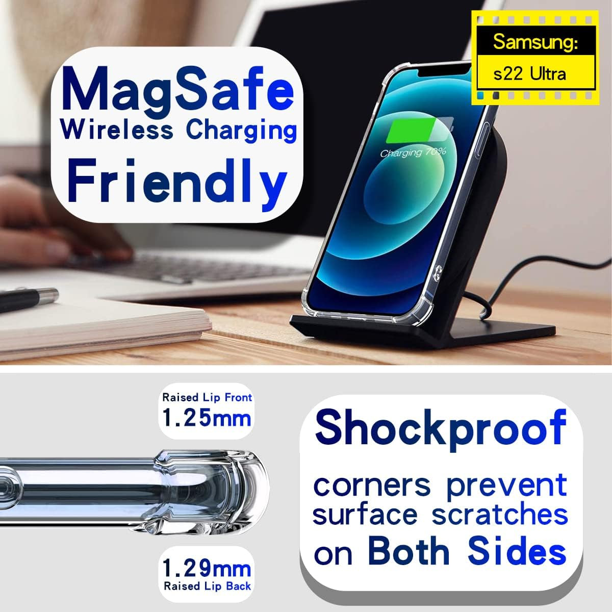 Cavdycidy for Samsung Galaxy S22 Ultra Case Mirror with [Four Corner Thick Guard Shockproof] Hard Mirror Back Soft Bumper Slim Protective Cover Girly Makeup Touch up for Girl Women