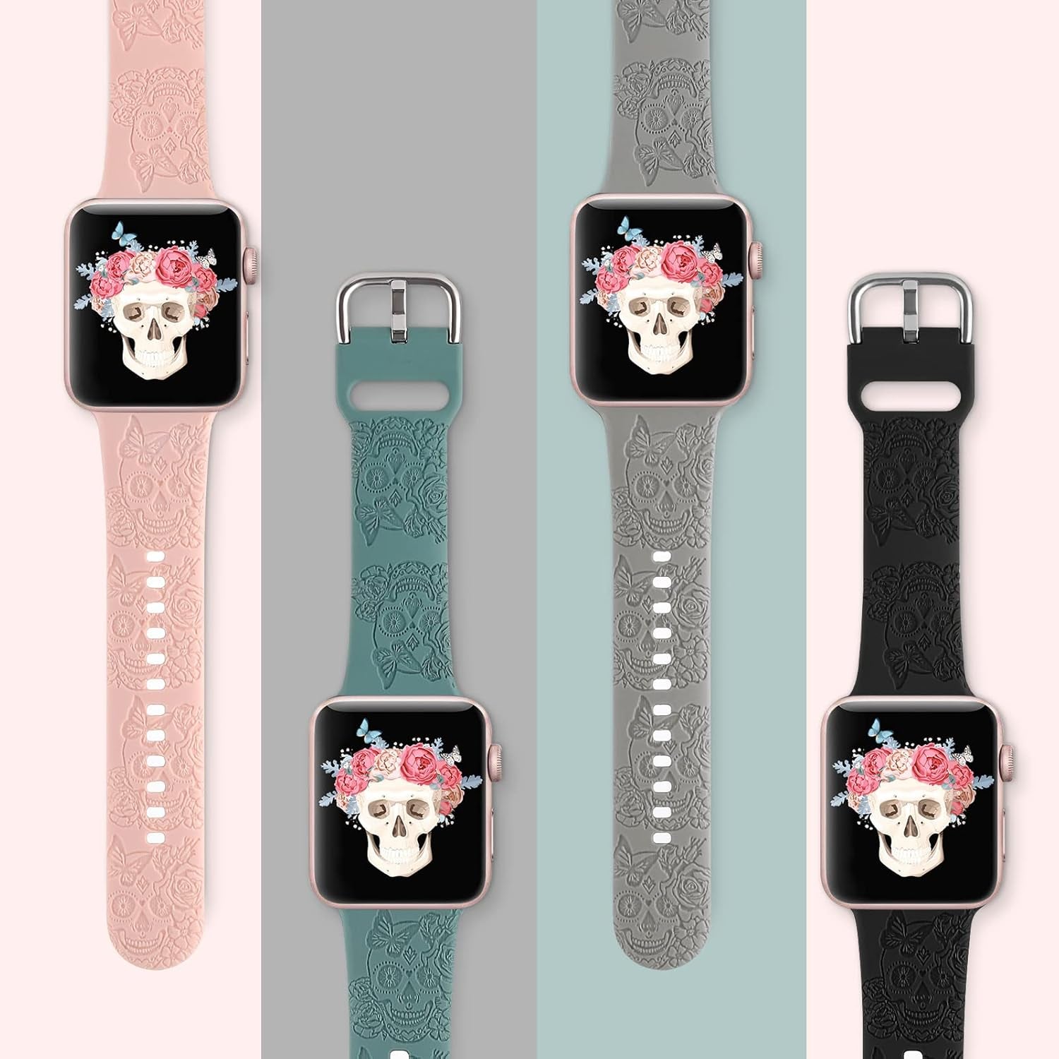 Floral Engraved Design Sport Bands Compatible with Apple Watch Iwatch Bands 40Mm 38Mm 41Mm, Flower Pattern Laser Printed Soft Silicone Strap for Iwatch Series 7-1 & SE