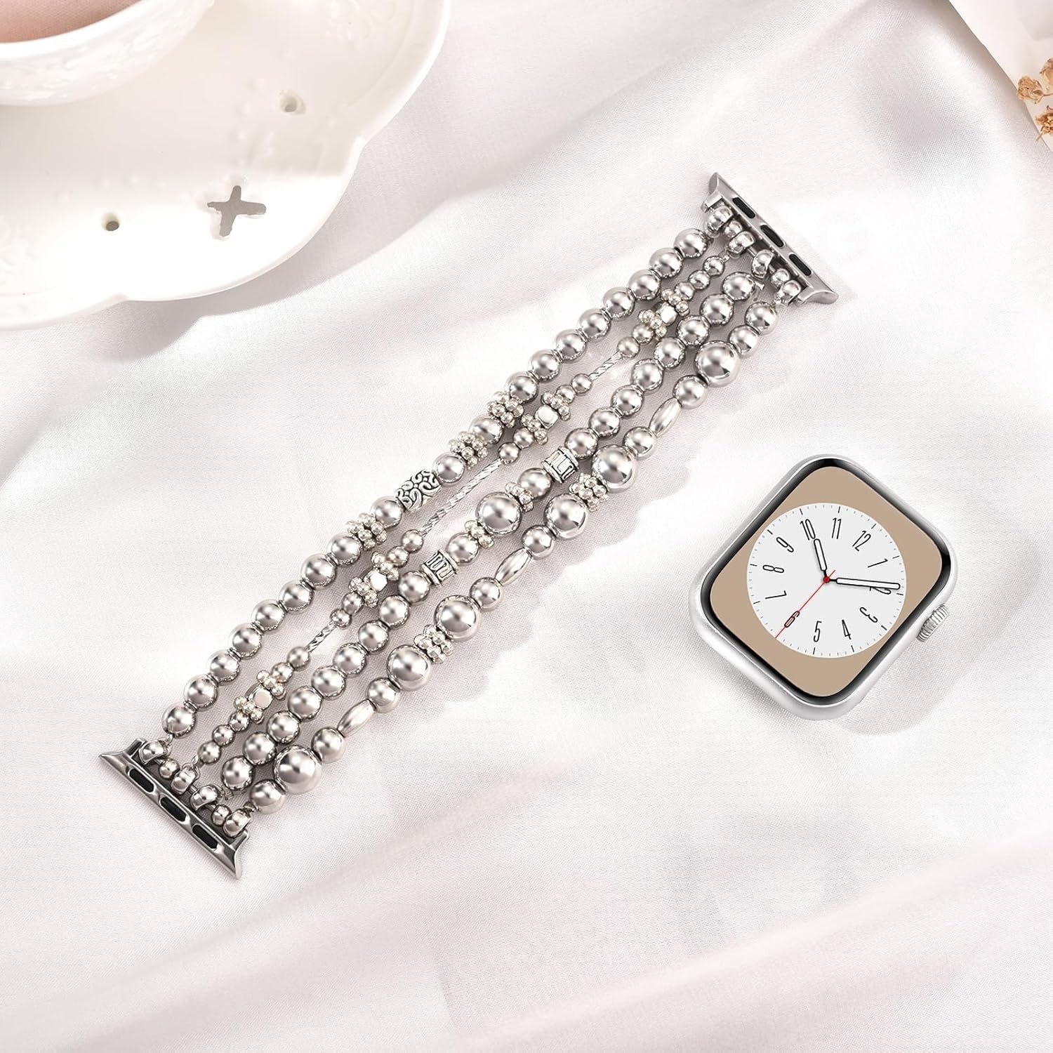 Beaded Bracelet Compatible for Apple Watch Band 40Mm/38Mm/41Mm 42Mm/44Mm/45Mm Series 9 8 7 SE Series 6/5/4Women,Fashion Elastic Beads Stretch Strap Replacement for Iwatch Bands Series 3/2/1