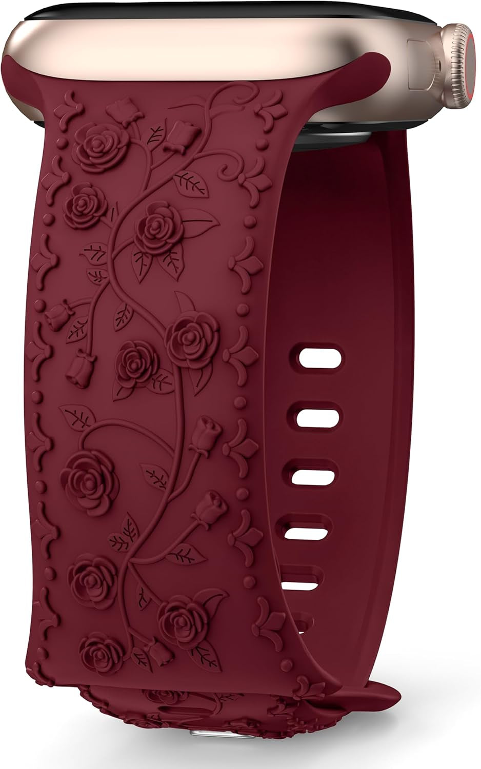 Embossed Flower Band Compatible with Apple Watch Band 40Mm 44Mm 41Mm 38Mm 45Mm 42Mm 49Mm Women,Cute Rose Engraved Strap Soft Silicone Wristbands for Iwatch Series 9 8 7 6 SE 5 4 3 2 1 Ultra