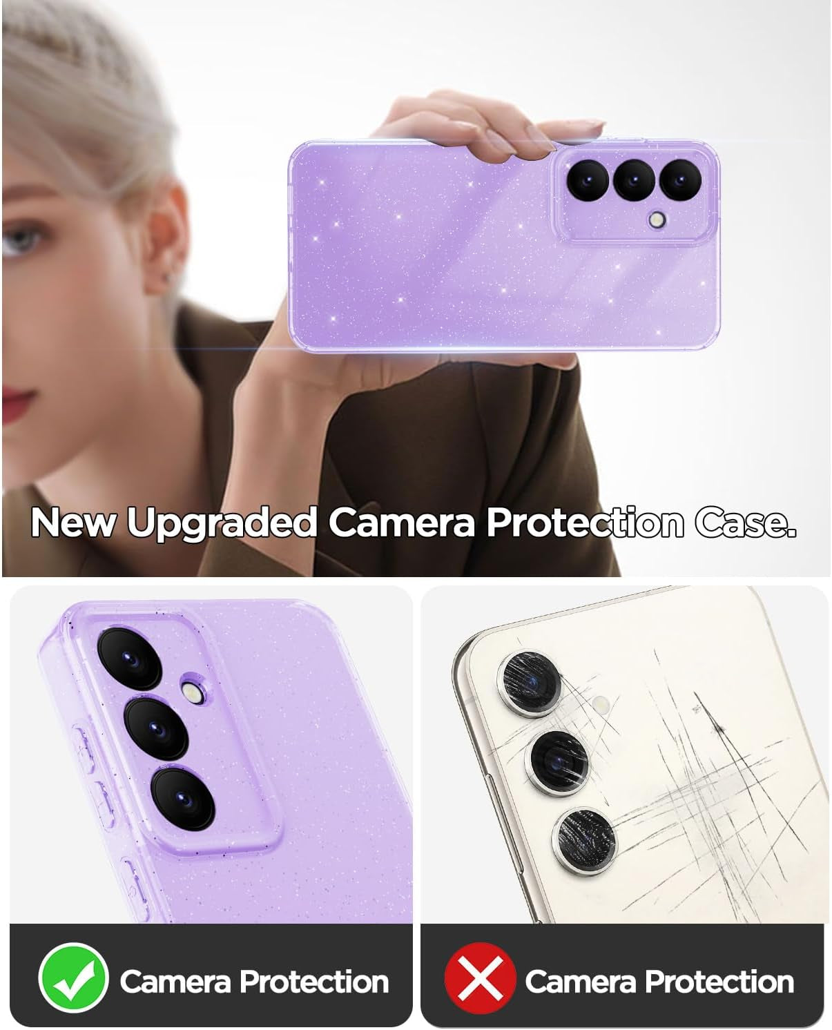 Aicase for Samsung Galaxy S24 Case Glitter, Sparkly Bling Girls Women Girly Sparkle Cute Protective Phone Case for Samsung S24, Purple