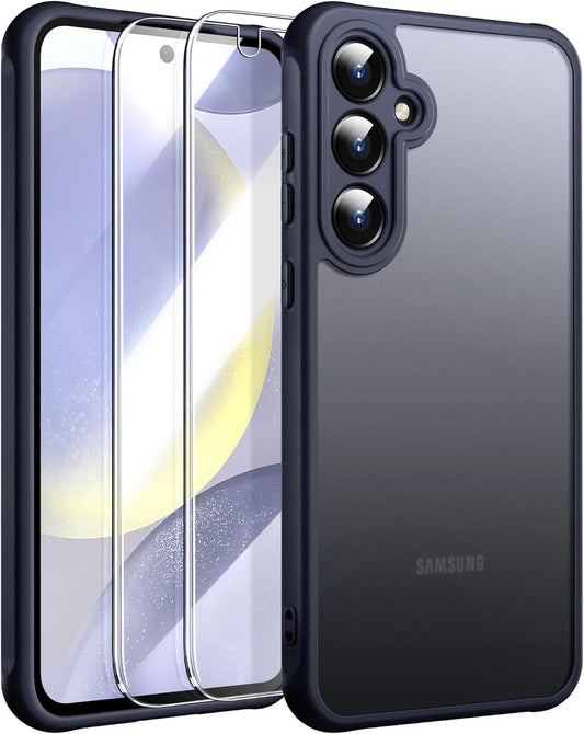 3 in 1 for Samsung Galaxy S24 Case, with 2Pcs Tempered Glass Screen Protector, Cases for Galaxy S24 Shockproof Protective S24 Phone Case 6.2 Inch, Black