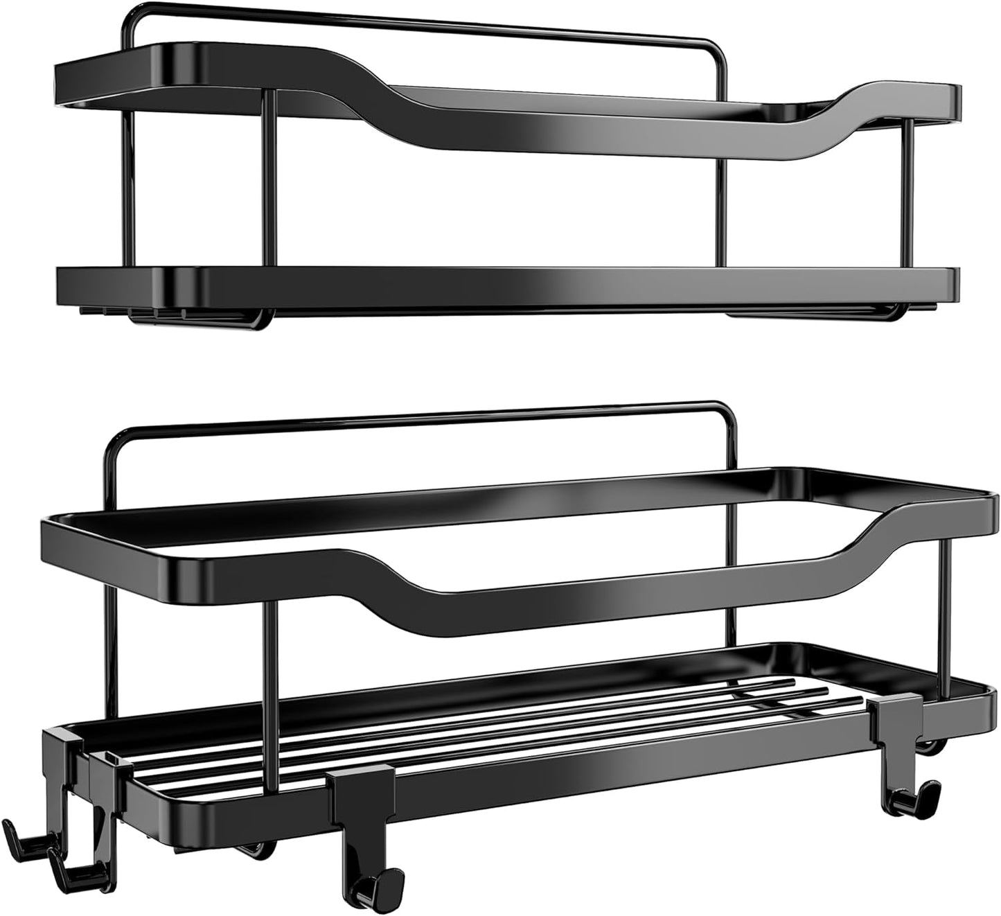 OMAIRA Shower Caddy, 2-Pack Adhesive Shower Organizer, No Drilling Rustproof 304 Stainless Steel Shower Shelves for inside Shower & Bathroom Organizer, Matte Black(X-Large)  OMAIRA   