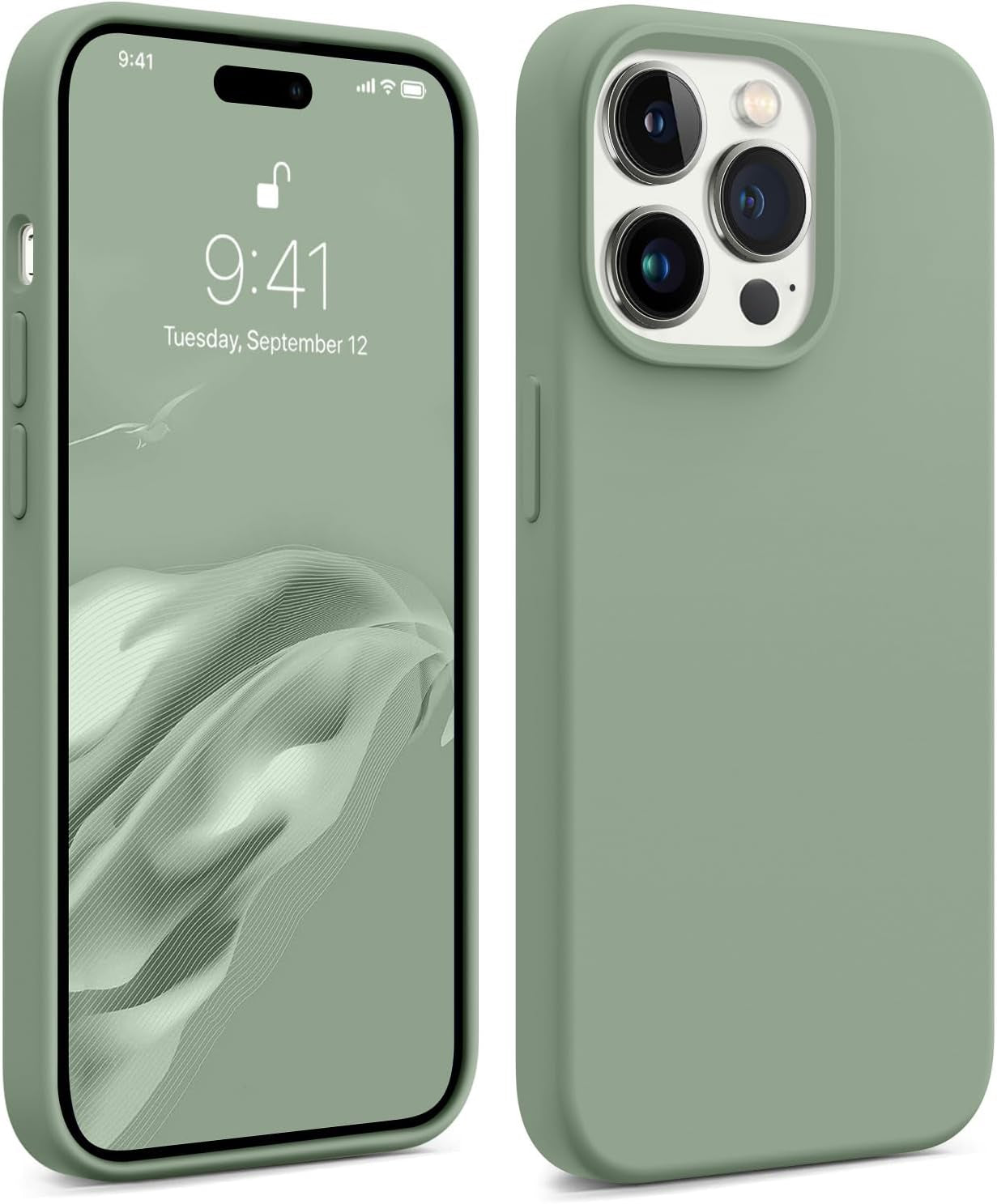 AOTESIER Compatible with Iphone 14 Pro Case, [Upgraded Liquid Silicone] [Soft Anti-Scratch Microfiber Lining] Shockproof Full Body Protective Phone Case for Iphone 14 Pro,6.1 Inch - Azure Blue  AOTESIER Calke Green  