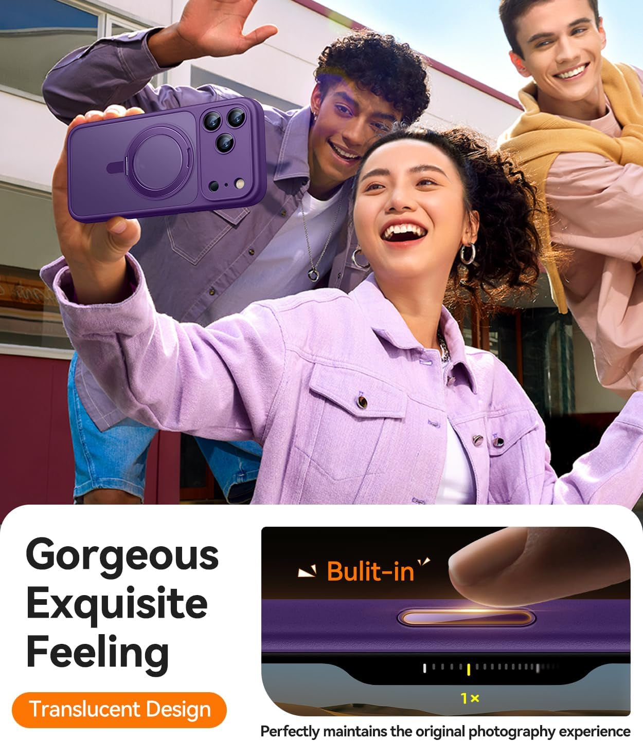 CANSHN 360° Spin Magnetic Stand for Iphone 17 Pro Max Case with Camera Control [Full Camera Protection] [Compatible with Magsafe] Translucent Matte Shockproof Protective Phone Cover 6.9" -Deep Purple