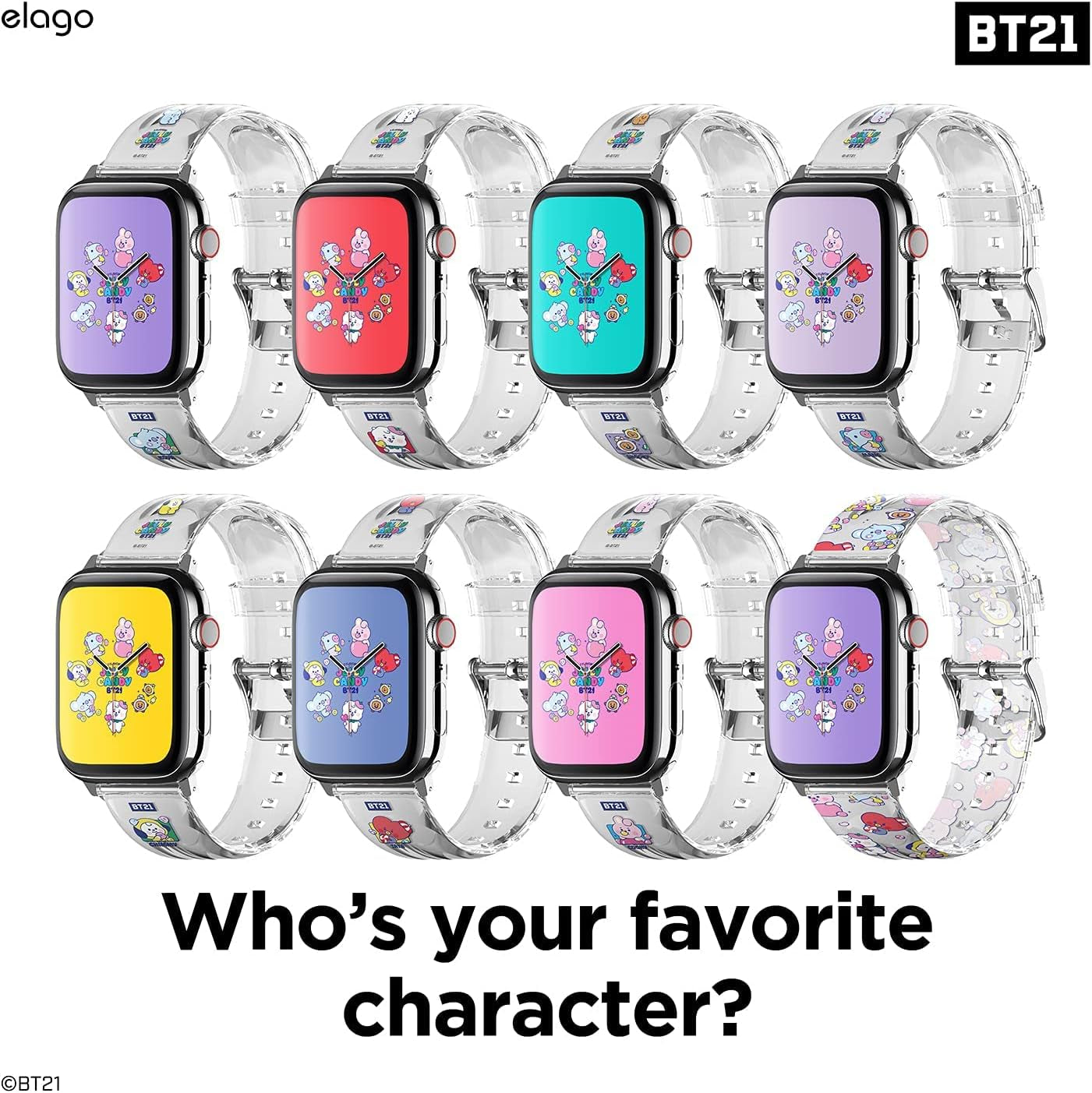 Elago BT21 Band Compatible with Apple Watch Band 38Mm 40Mm 41Mm 42Mm 44Mm 45Mm 49Mm Compatible with Iwatch Series Ultra2/Ultra/Se/9/8/7/6/Se/5/4/3/2/1, Soft Protective Strap [Official Merchandise]