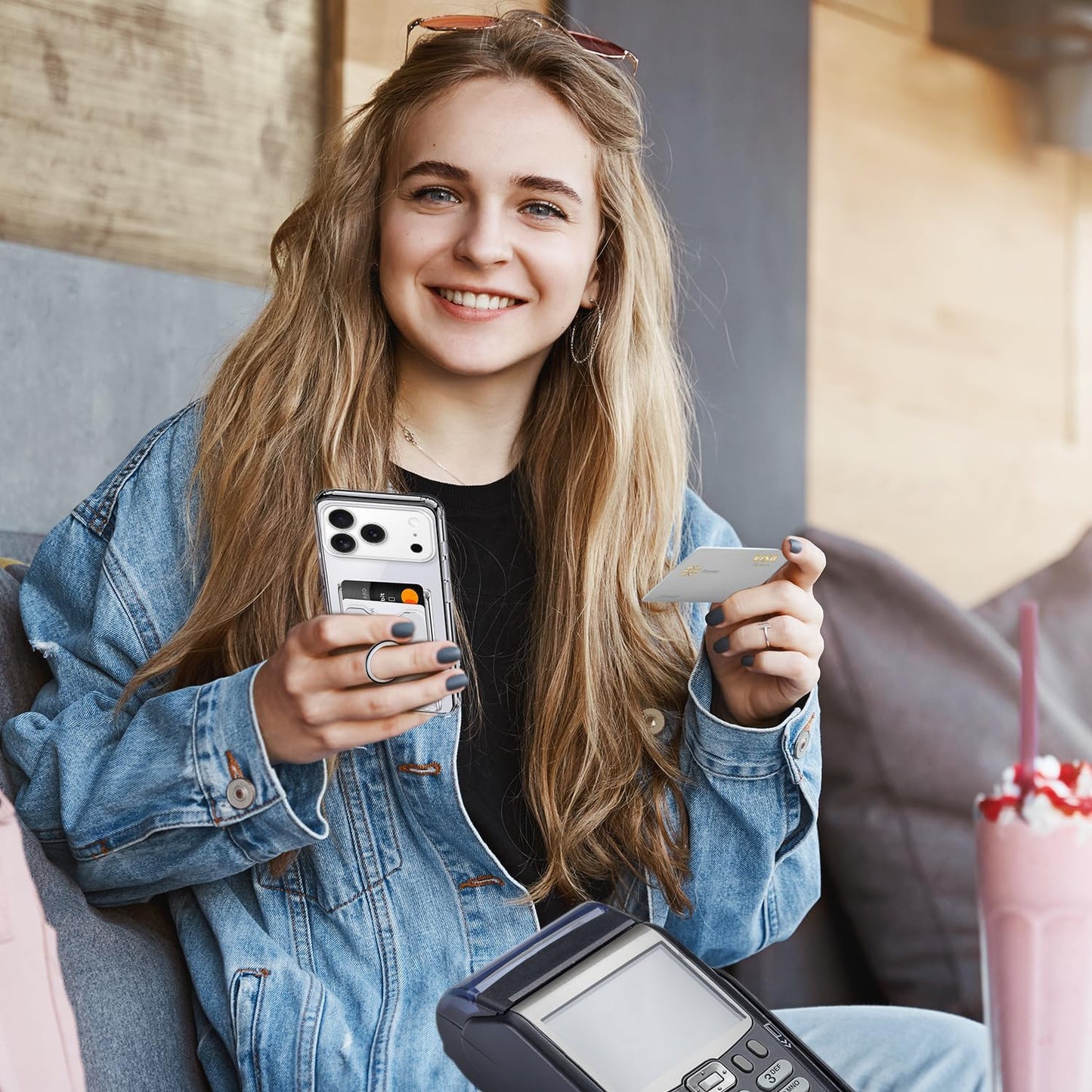 Shields up Designed for Iphone 17 Pro Max Case, Minimalist Wallet Case with Card Holder (3 Cards) & Ring Stand/Kickstand, [Drop Protection] Slim Protective Cover for Iphone 17 Pro Max (6.9 Inch) Clear