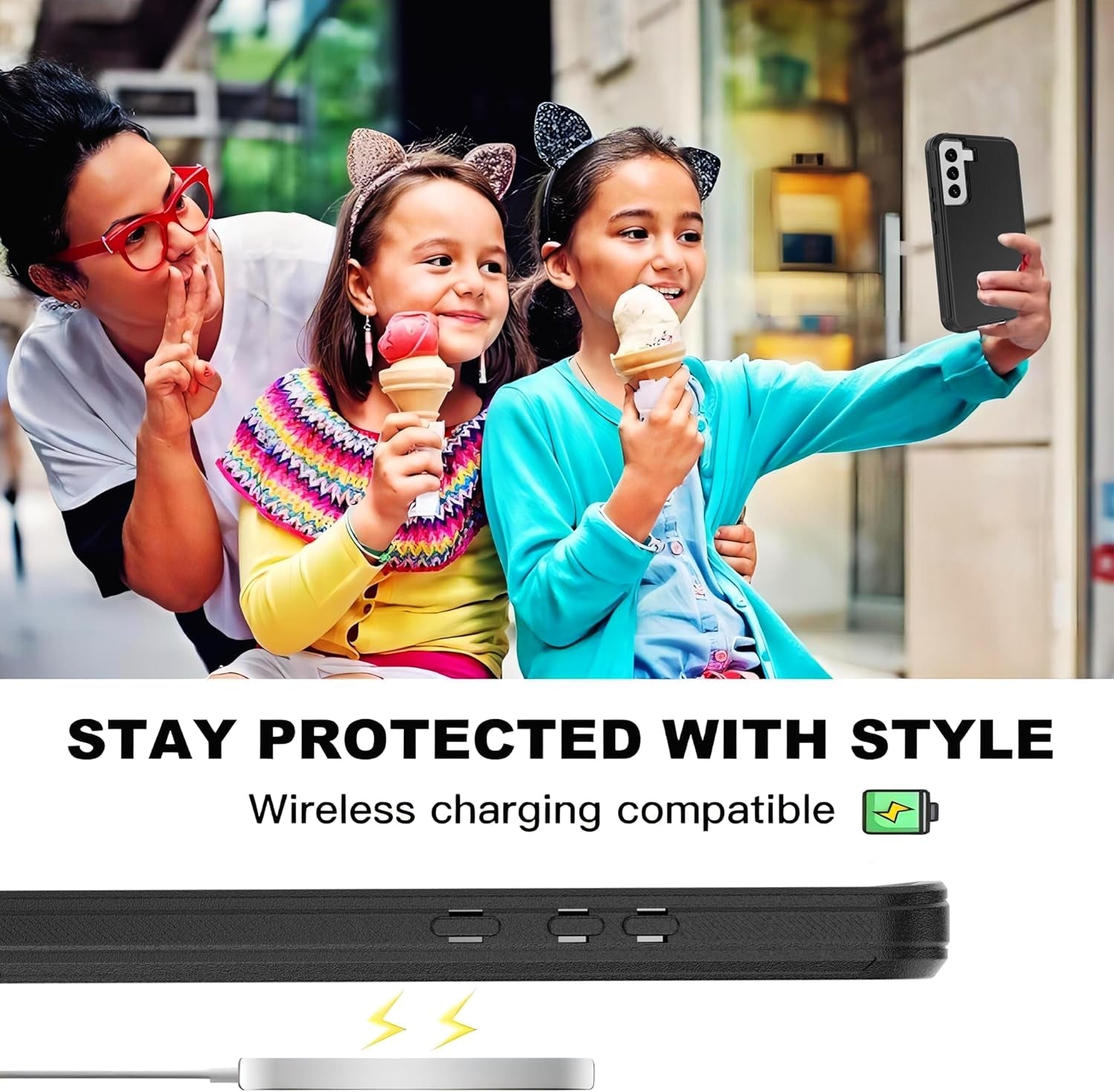 For Galaxy S22 Case with Soft TPU Film Screen Protector[2 Pack],3 in 1 Shockproof TPU Hard PC Bumper Drop-Proof Shell for Samsung Galaxy S22 Black