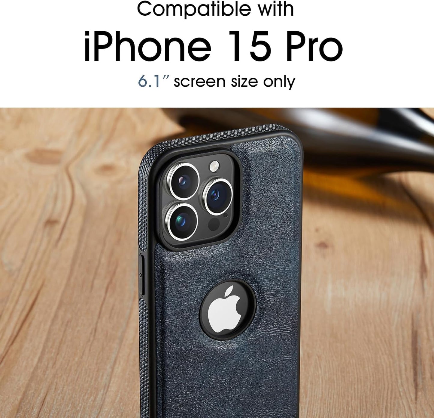 Casus Designed for Iphone 15 Pro Case Compatible with Magsafe Leather Slim Logo View Luxury Elegant Thin Cover with Tempered Glass Screen Protector (2023) 6.1" - Blue  Casus   