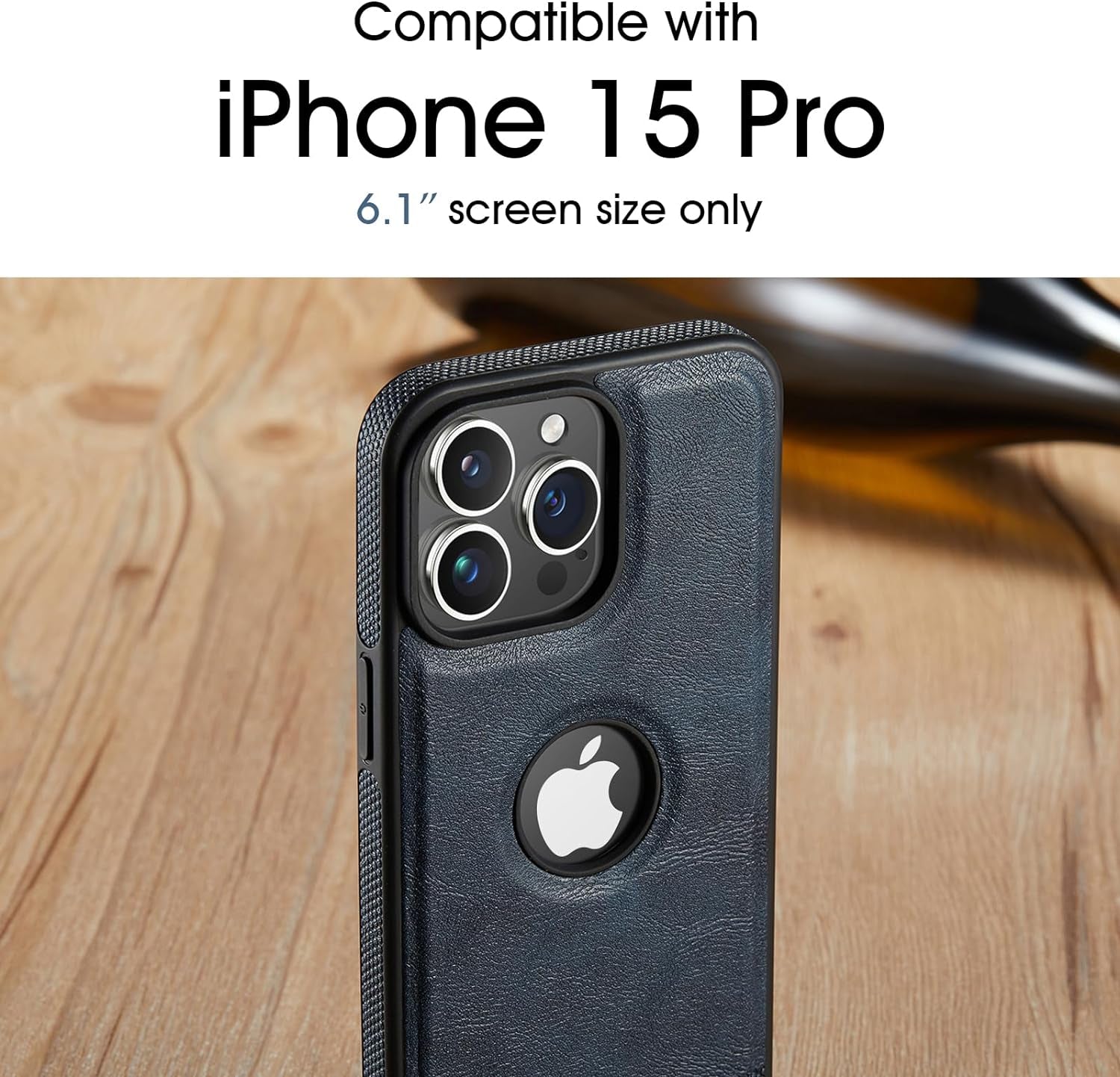 Casus Designed for Iphone 15 Pro Case Compatible with Magsafe Leather Slim Logo View Luxury Elegant Thin Cover with Tempered Glass Screen Protector (2023) 6.1" - Blue  Casus   