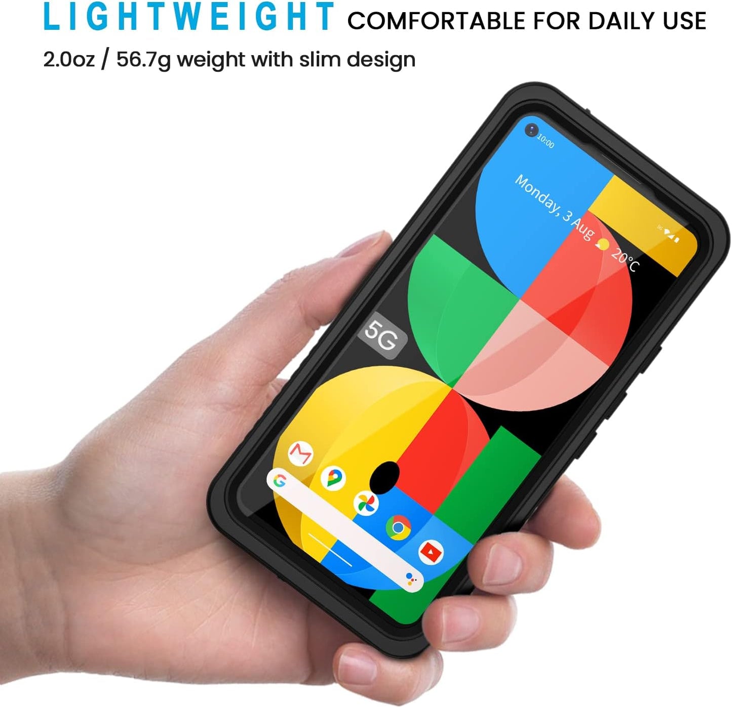 Lanhiem Pixel 5A Case, IP68 Waterproof Dustproof Shockproof Case [NOT for Pixel 5] with Built-In Screen Protector, Full Body Rugged Protective Cover for Google Pixel 5A 5G, Black/Clear  Lanhiem   