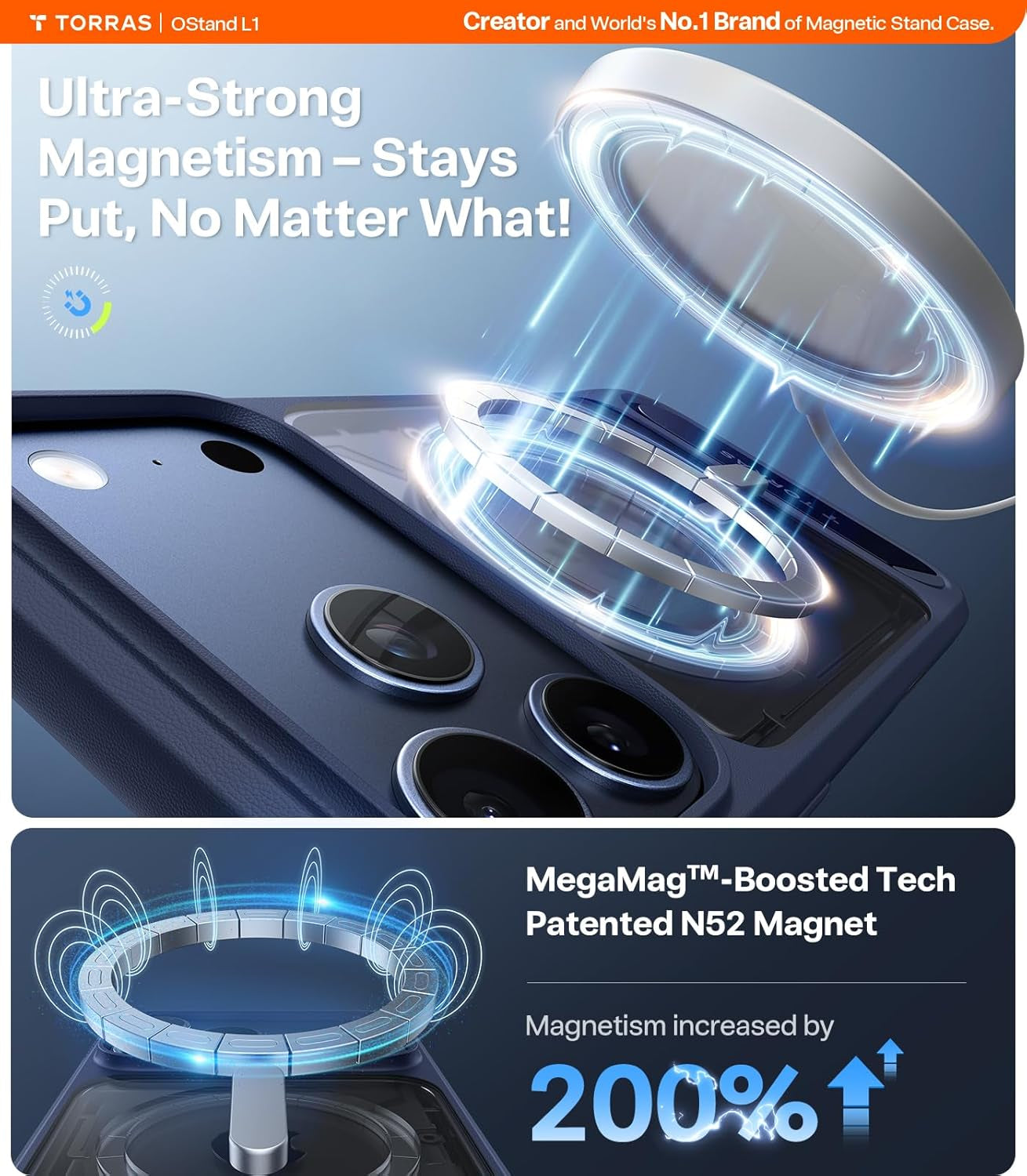 TORRAS Strong Magnetic & Seamless Stand for Iphone 17 Pro Max Case, Fit for Magsafe, Military Grade Drop Protection, Invisible Adjustable Kickstand, Camera Control Button, Translucent Matte Deep Blue