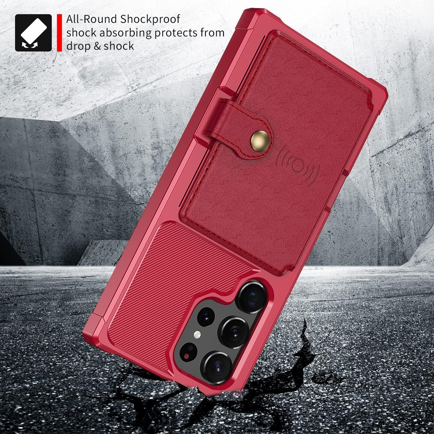 For Samsung Galaxy S22 Ultra Case with Card Holder, Compatible with Magnetic Car Mount, Heavy Duty Shockproof Rugged Soft TPU Back Leather Flip Wallet Cover 6.8 Inch, Red