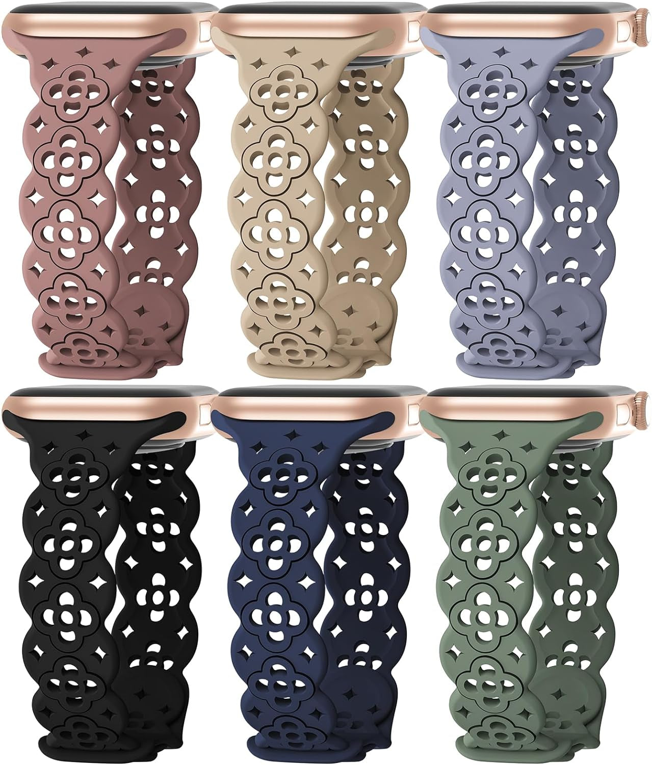 6 Pack Lace Silicone Bands Compatible with Apple Watch Band 38Mm 40Mm 44Mm 41Mm 42Mm 45Mm 49Mm Women,Thin Slim Floral Breathable Sport Strap Replacement Wristbands for Iwatch Series