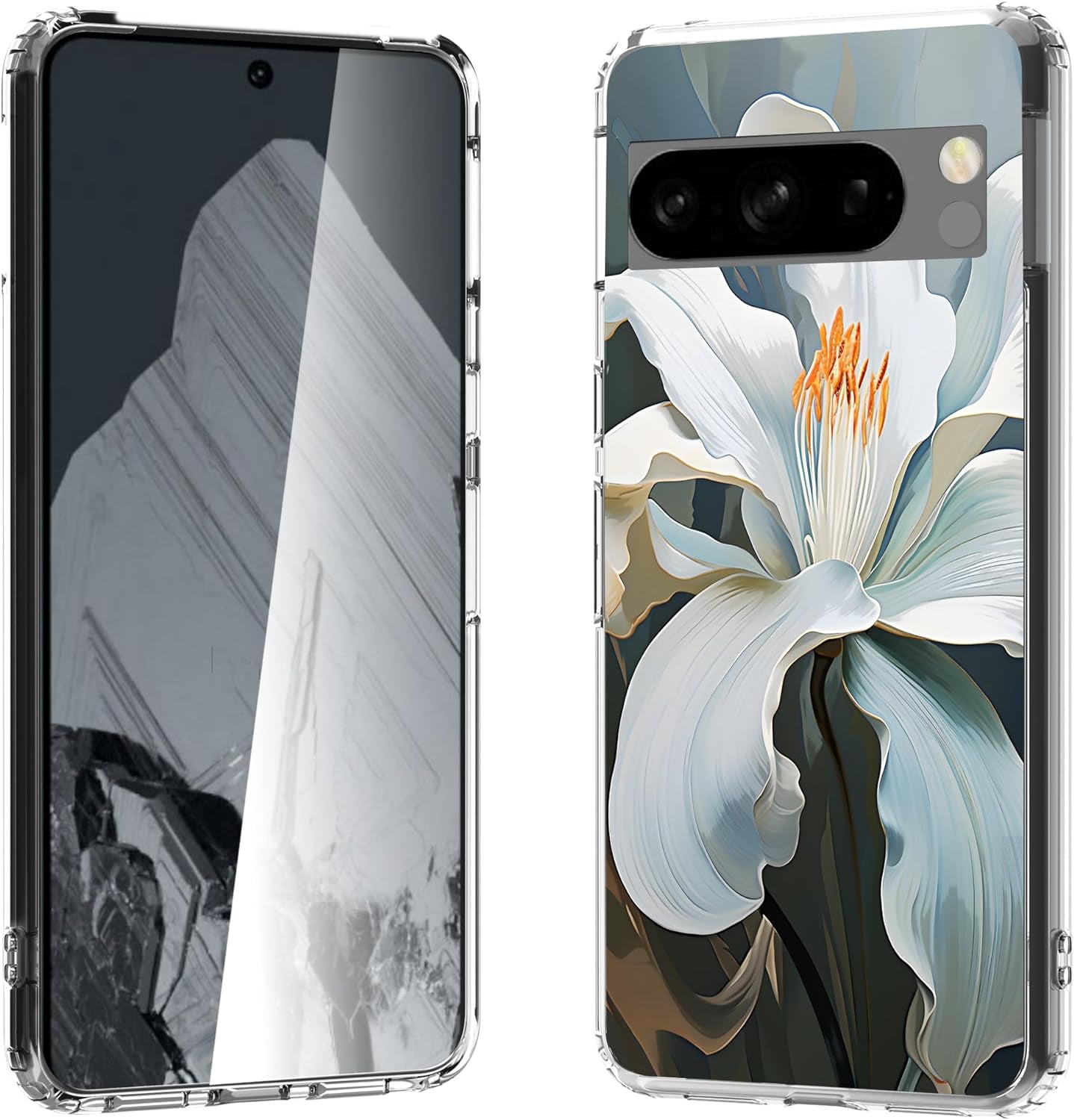For Google Pixel 8 Clear Case with 3D Flower Printing Design, TPU+PC Slim Shock-Proof Protective Floral Cover for Women Girls, 6.2“ (Pic 5)  YIKECASE C-2 Google Pixel 8 Pro 
