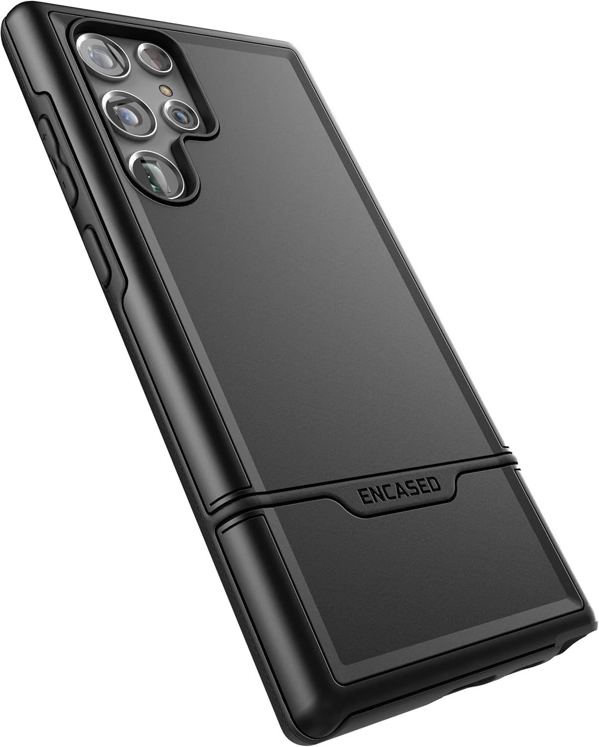 Encased Rebel Designed for Samsung Galaxy S22 Ultra Belt Clip Case, Protective Shockproof Case with Holster (Black)