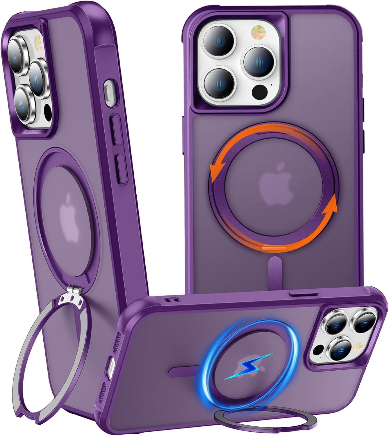 Chaofeng 360° Rotatable Stand for Iphone 15 Pro Case with Magnetic [Military Grade Drop Tested][Adjustable Kickstand] Ring Translucent Slim Hard Back Soft Edge, Purple  CHAOFEnG Purple Iphone 14 Pro 