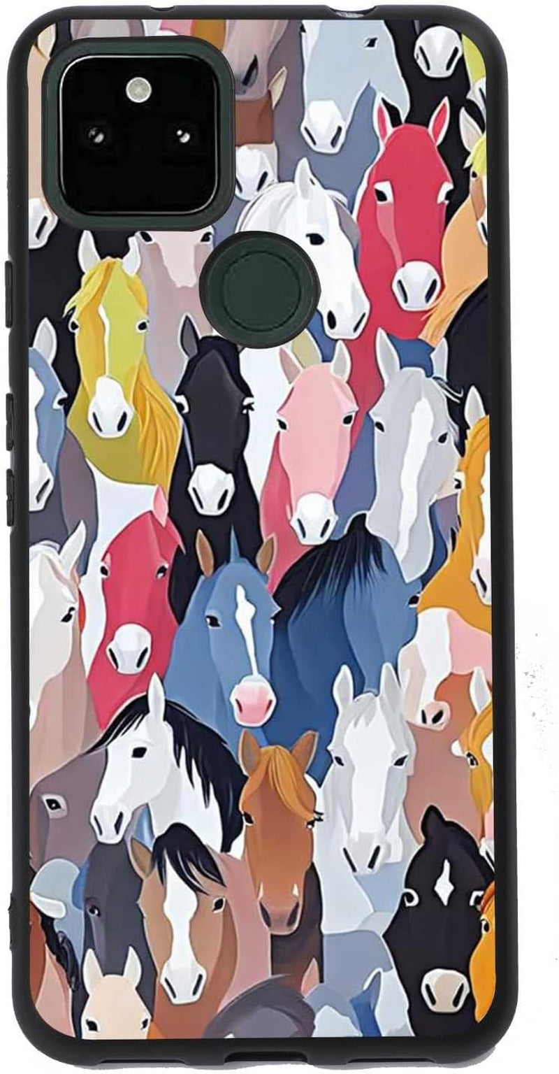 Compatible with Google Pixel 5A 5G Anime Case, Anime Nature Landscape Collage Pattern for Google Case Men Women, Soft Silicone Trendy Shockproof Case for Google  taciengbo Colorful Horses  