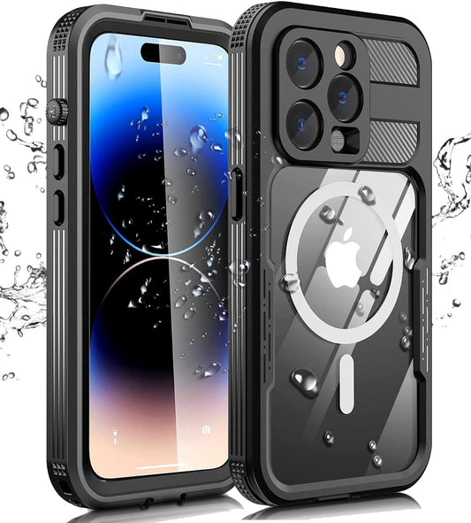 Ezanmull Iphone 14 Pro Waterproof Case, with Built-In Screen Protector Dustproof Shockproof Dropproof Case, Rugged Full Body Underwater Protective Cover for Iphone 14 Pro 6.1" - Clear/Black  Ezanmull   