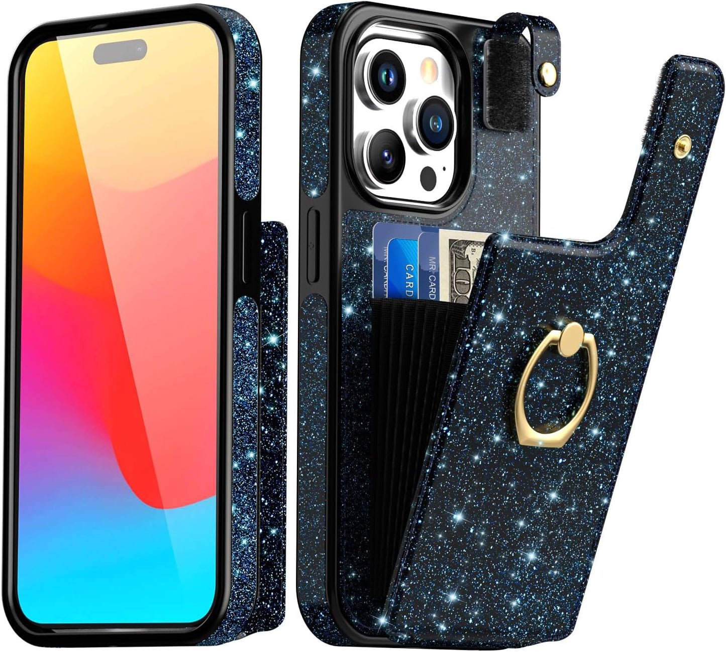 Aicase Card Holder Case Compatible with Iphone 15 Pro Max, Wallet Phone Case Glitter Sparkly Protective Cover for Women with Ring Kickstand and 8 Credit Card Slots, Rose Gold  AICase   