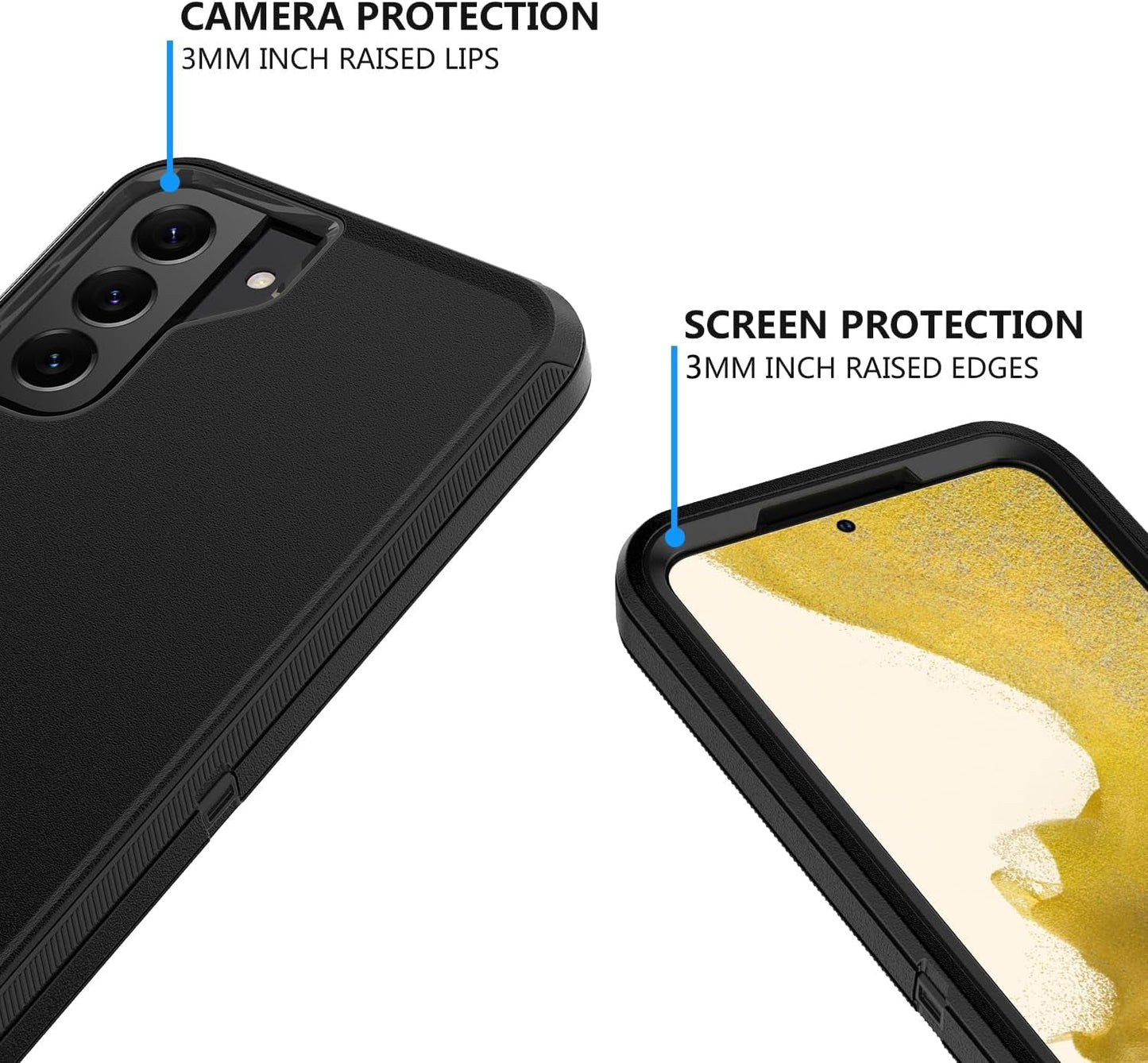 For Samsung Galaxy S22 plus Case with [2 Pack] HD Screen Protector, [Military-Grade] Shockproof Dust/Drop Proof 3-Layer Full Body Protection Heavy Duty Case for Galaxy S22+ Plus, Black