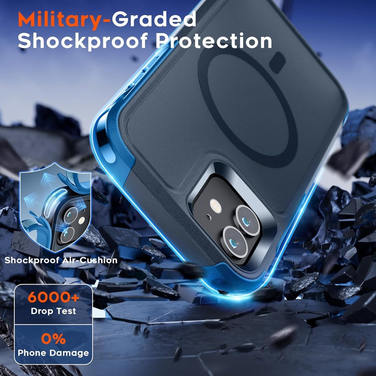 For Iphone 12 Case,Iphone 12 Pro Case,[Compatible with Magsafe][12 FT Military Grade Drop Protection] 2X[Tempered Glass Screen Protector] Magnetic Phone Case for Iphone 12/12 Pro,Deep Blue