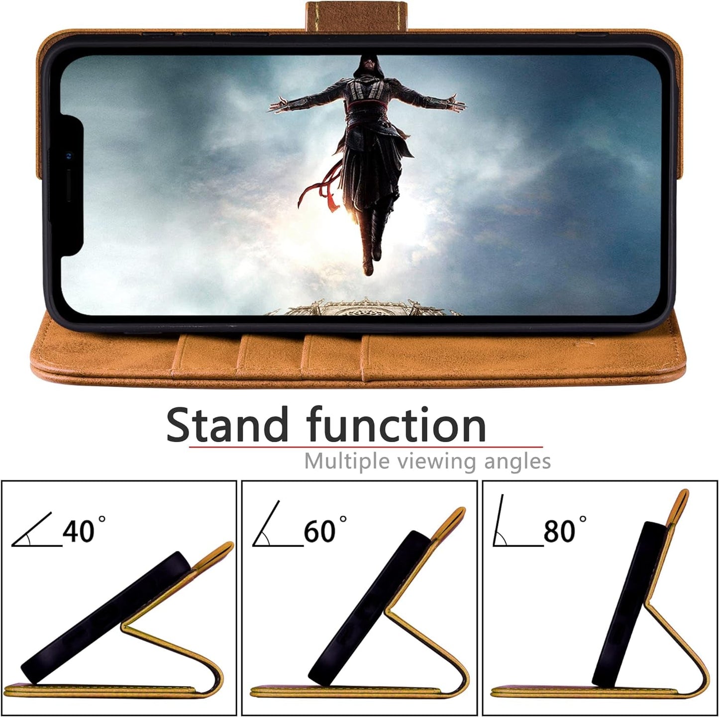 Ducksky for Iphone 15 Pro 6.1" Genuine Leather Wallet Case 【RFID Blocking】【4 Credit Card Holder】【Real Leather】 Flip Folio Book Phone Case Protective Cover Women Men for Apple 15 Pro Case Khaki  DuckSky   