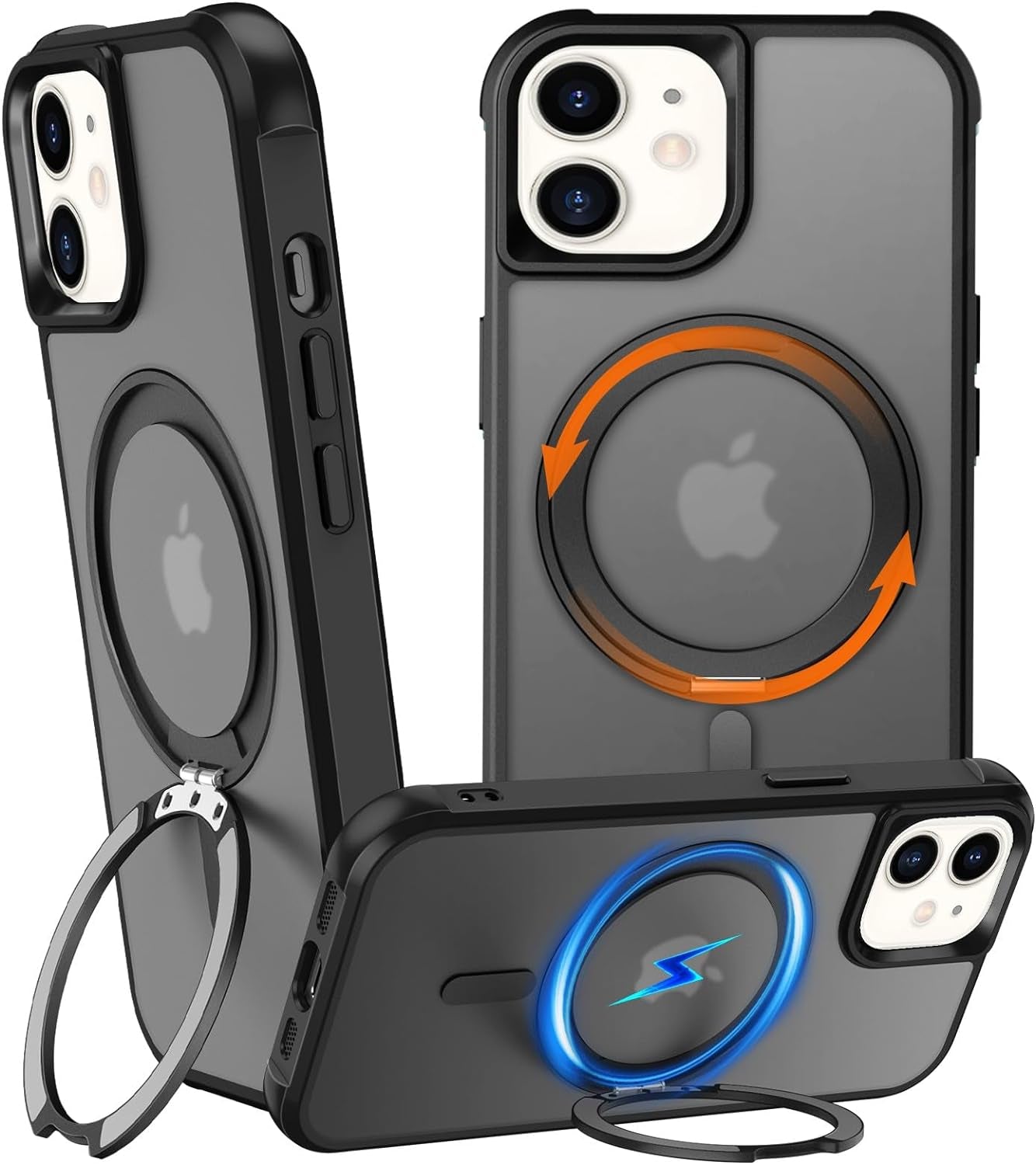 Chaofeng 360° Rotatable Stand for Iphone 15 Pro Case with Magnetic [Military Grade Drop Tested][Adjustable Kickstand] Ring Translucent Slim Hard Back Soft Edge, Purple  CHAOFEnG Black Iphone 12/12 Pro 