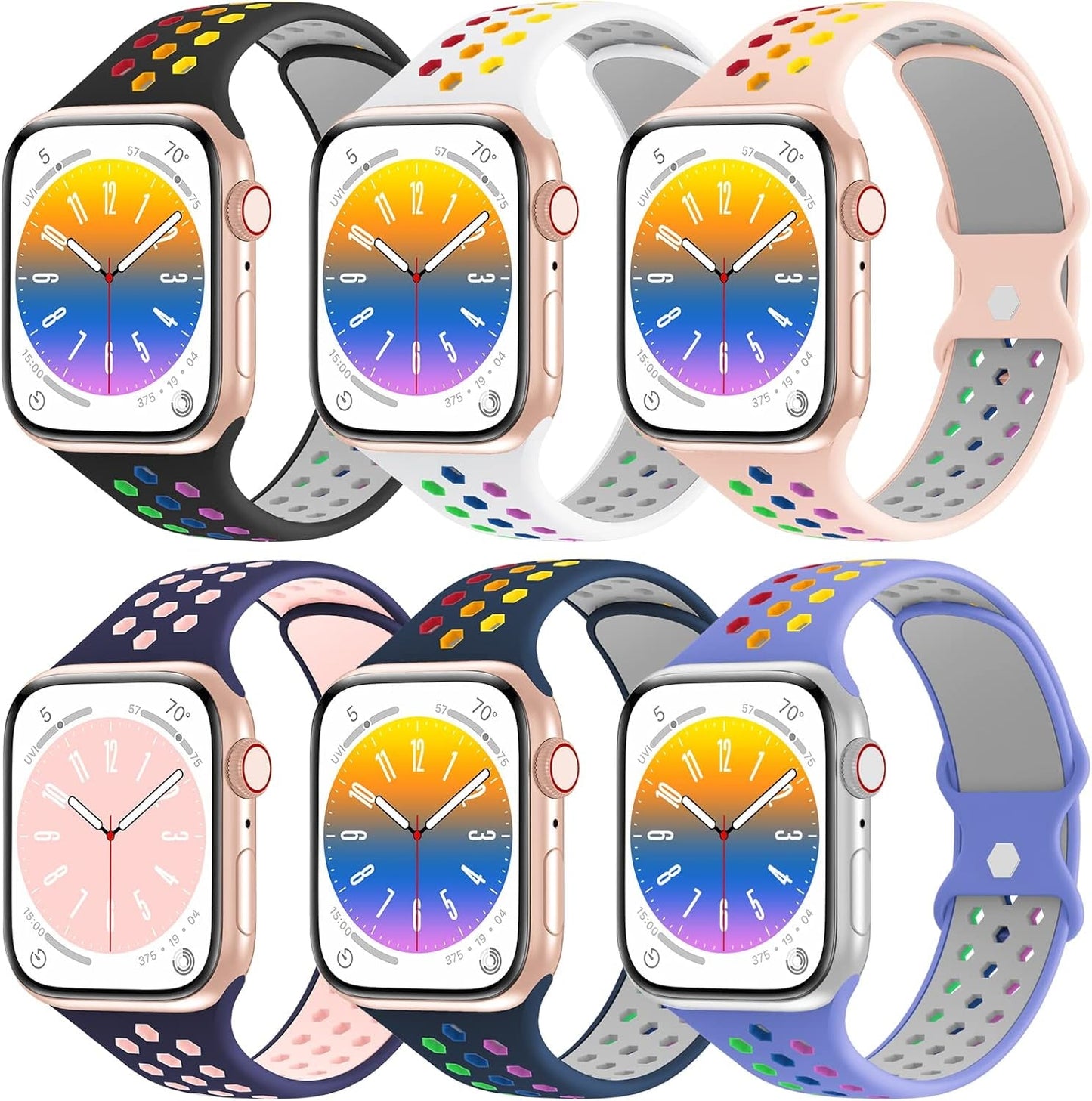 Aopigavi 6 Pack Breathable Sport Bands Compatible with Apple Watch Band 38Mm 40Mm 41Mm 42Mm 44Mm 45Mm 49Mm for Women Men, Soft Silicone Strap Wristband for Iwatch SE Series Ultra 9/8/7/6/5/4/3/2/1 Band