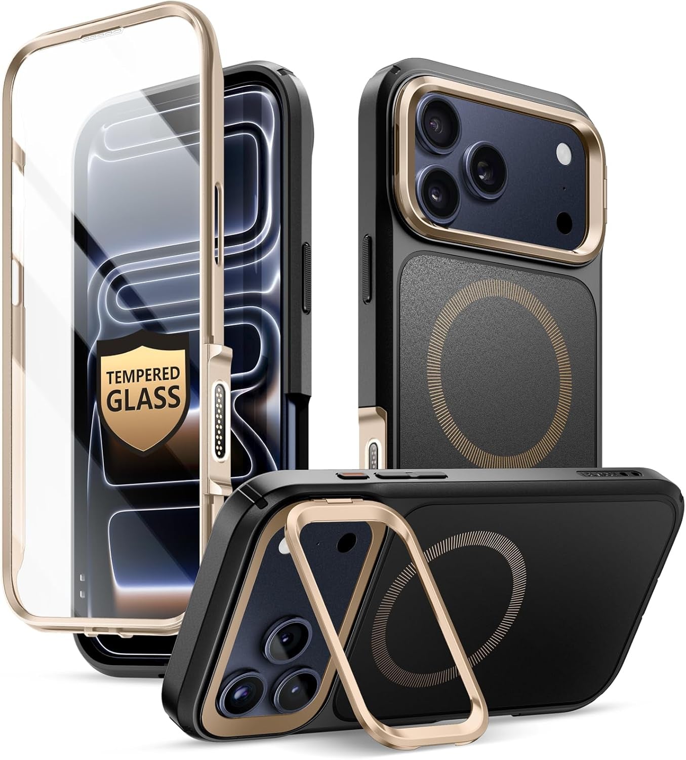 I-Blason for Iphone 17 Pro Max Case Magsafe with Stand [9H+ Tempered Glass Screen Protector] [Camera Control Button Cover] Military-Grade Protection Full-Body Heavy Duty Magnetic Case, Coral