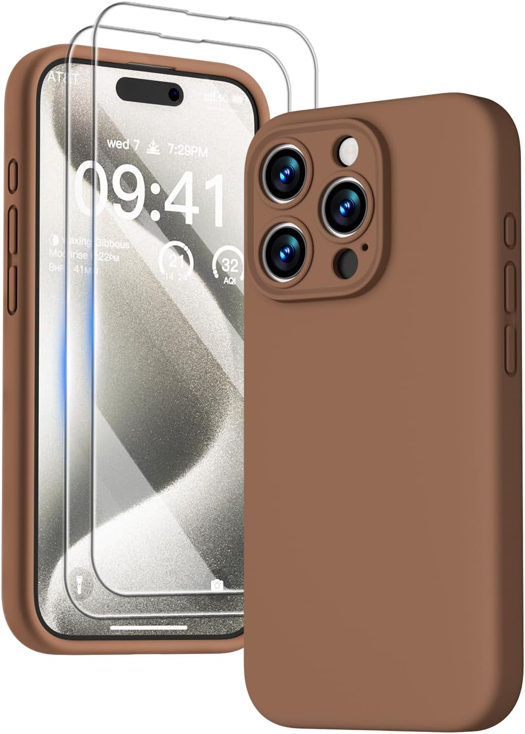 GOODVISH Compatible with Iphone 15 Pro Case, Silicone Upgraded [Enhanced Camera Protection] Phone Case with [2 Screen Protectors], Soft Anti-Scratch Microfiber Lining Inside, 6.1 Inch, Brown  GOODVISH   