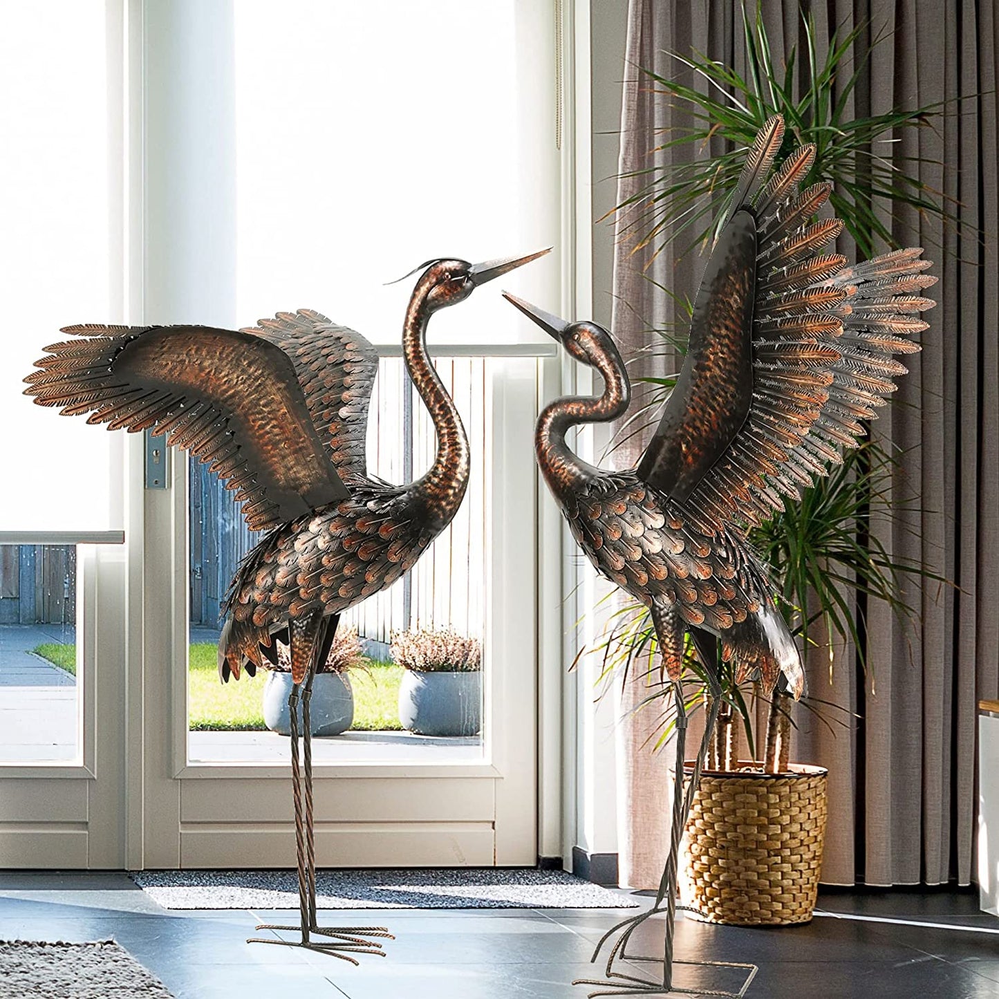 Chisheen Garden Statue Outdoor Metal Heron Crane Yard Art Sculpture for Lawn Patio Backyard Decoration,46 Inch (2-Pack)  Chisheen   
